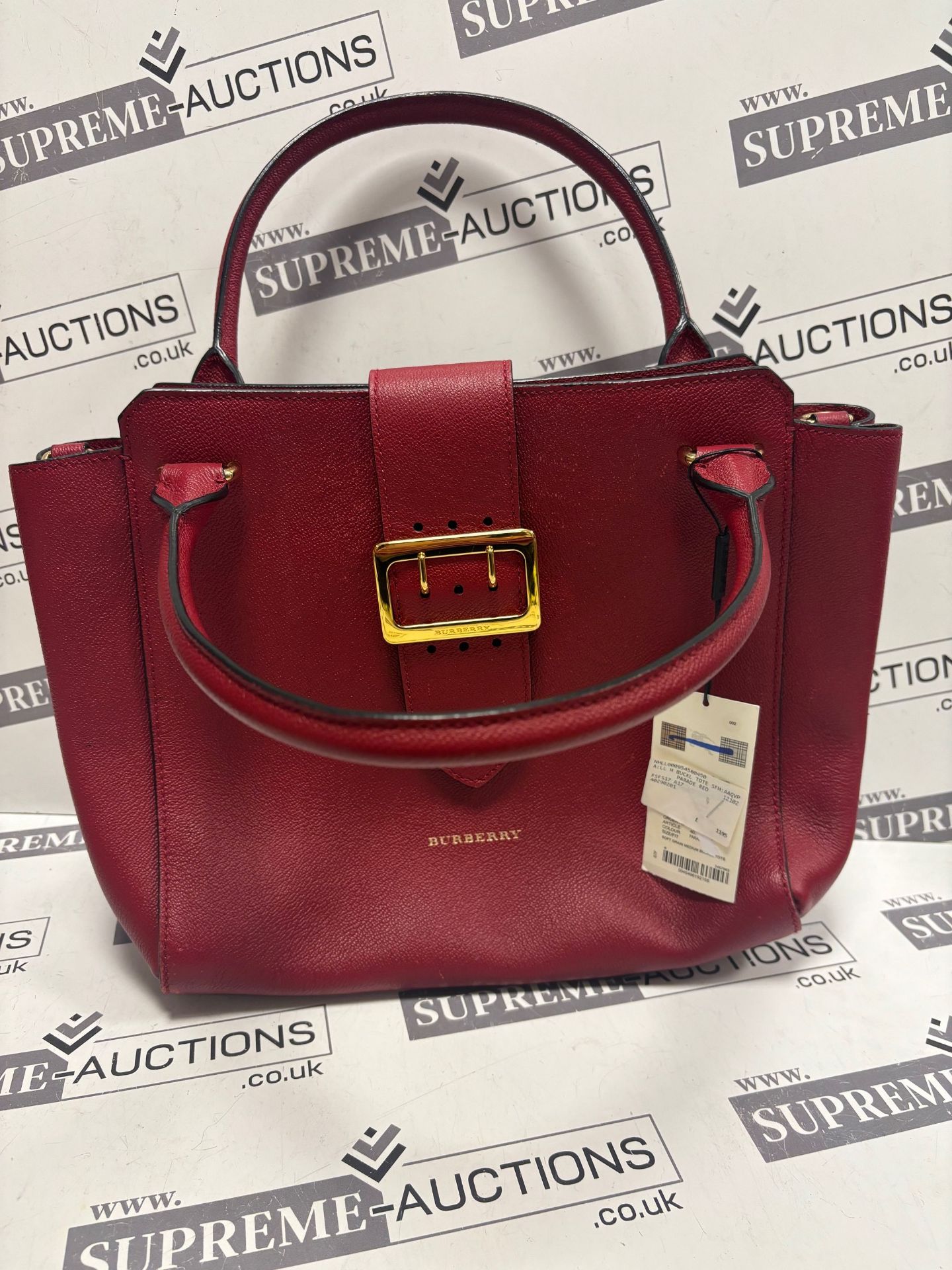 Genuine Burberry Soft Grain Calfskin Small Buckle Tote Parade Red. RRP £1,395. Strap not included. - Image 2 of 9