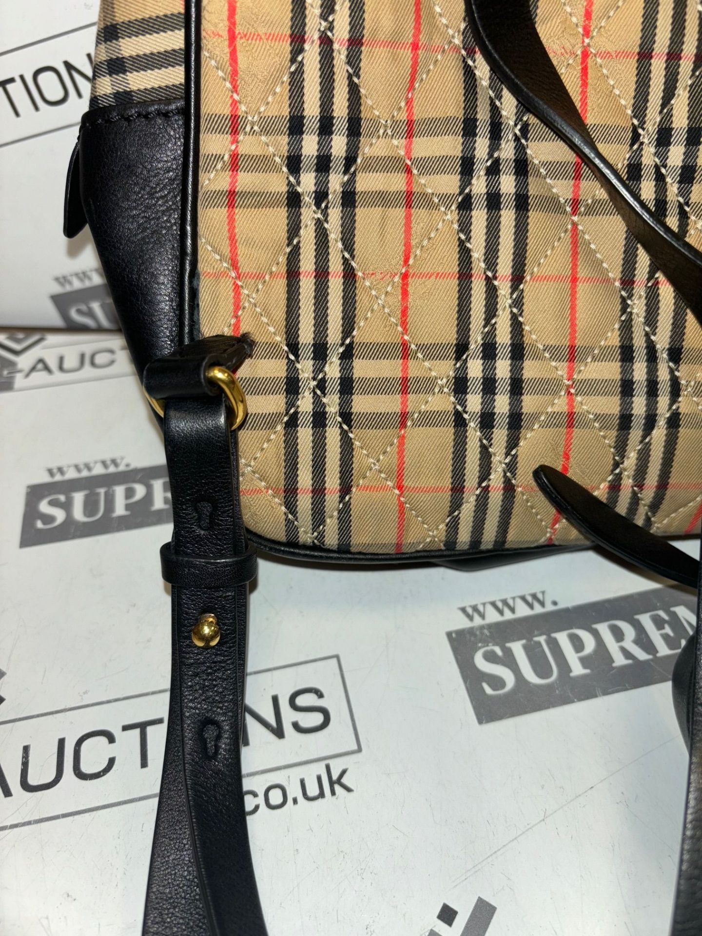 Genuine Burberry Backpack Check Gold-tone Beige in Canvas/Leather. RRP £680.00. - Bild 4 aus 5