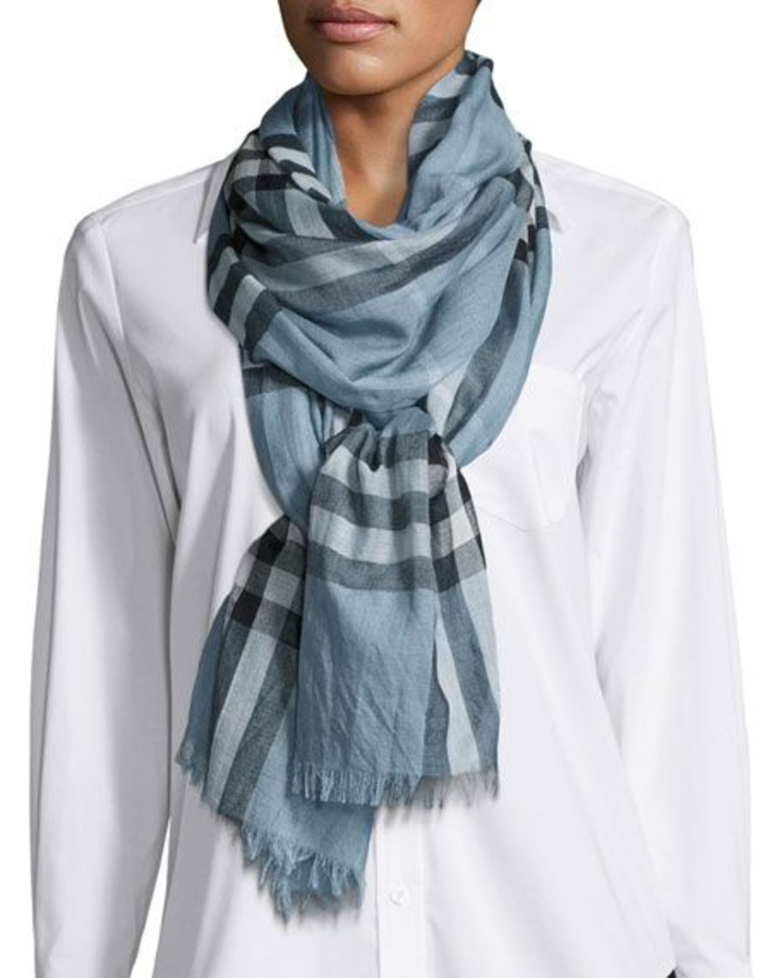 Genuine Burberry Light Blue Check scarf. RRP £250. Wool and Silk Scarf. - Image 2 of 4