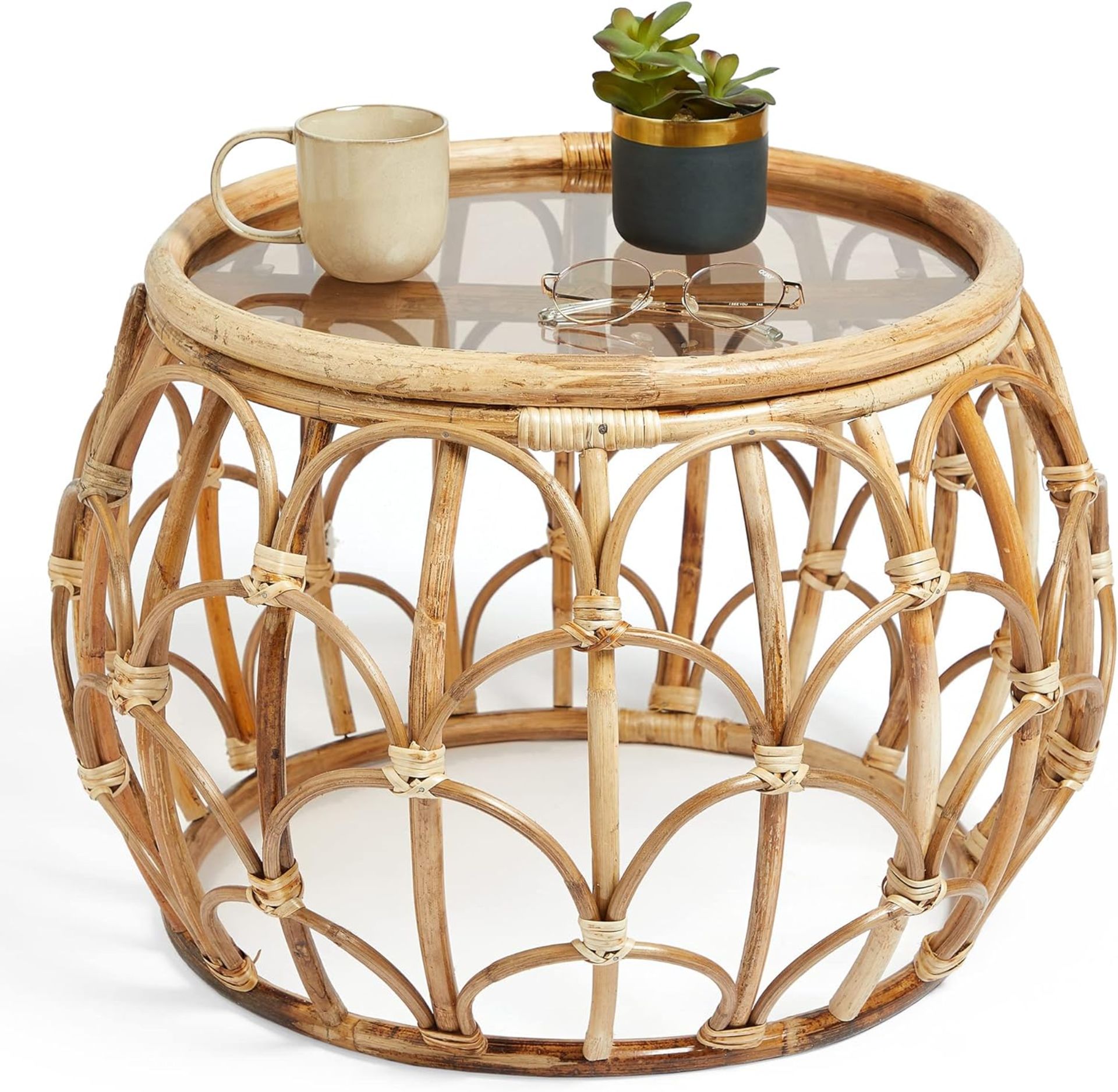 BRAND NEW BAY ISLE EVELYN RATTAN AND GLASS COFFEE TABLE RRP £209 BW