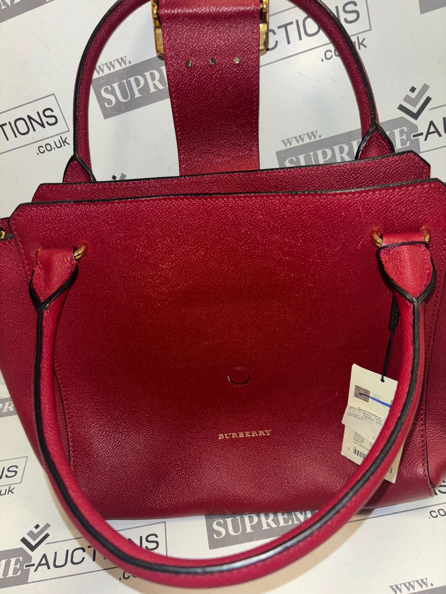 Genuine Burberry Soft Grain Calfskin Small Buckle Tote Parade Red. RRP £1,395. Strap not included. - Image 7 of 9