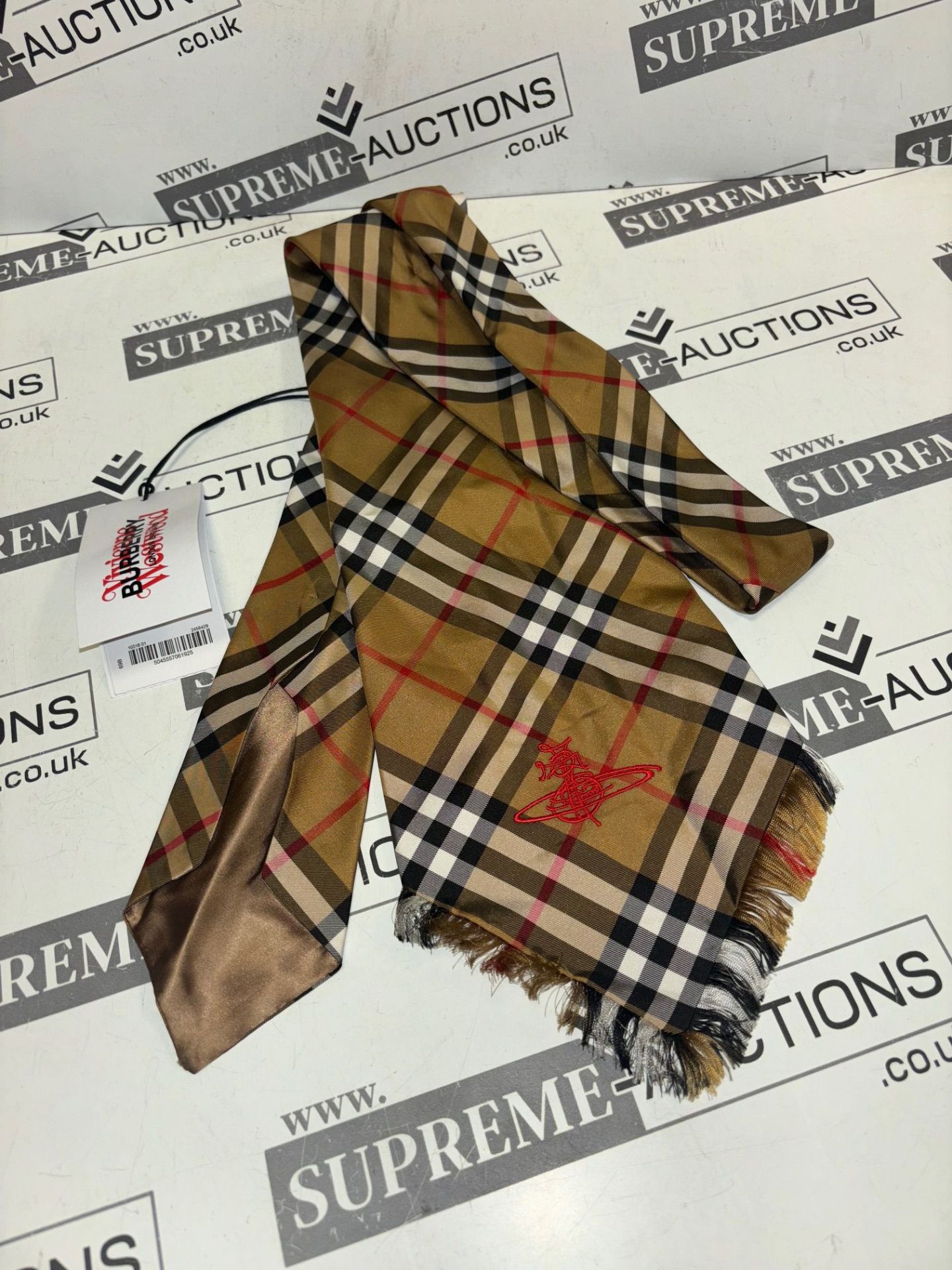 Genuine Burberry x Vivienne Westwood Giant Wide Cut Vintage Check Silk Tie. RRP £220. - Image 3 of 5