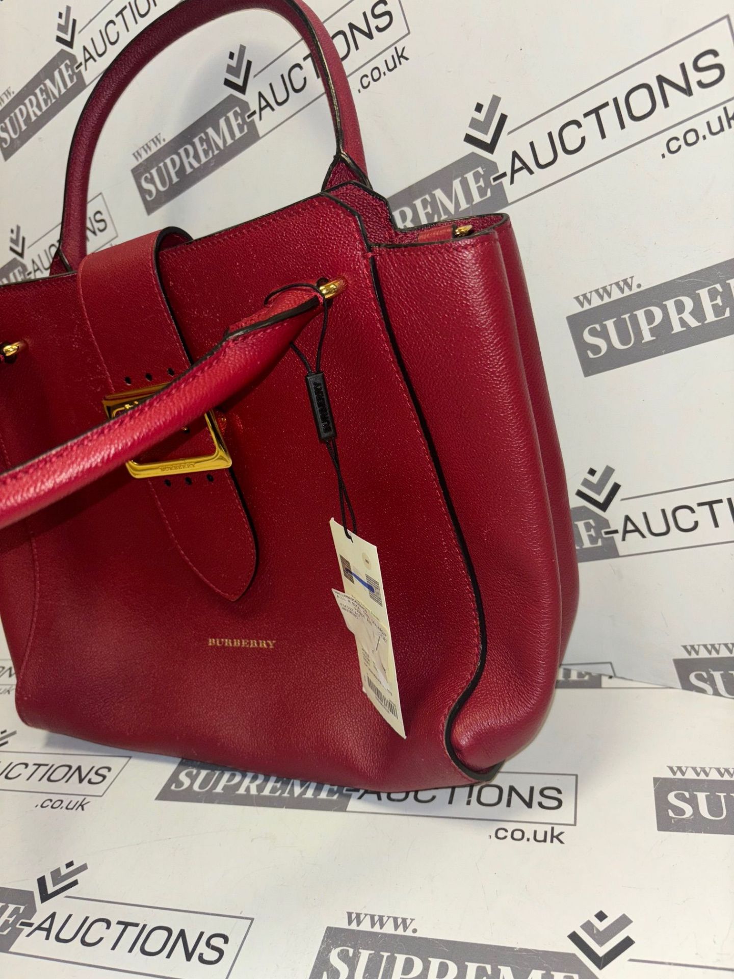 Genuine Burberry Soft Grain Calfskin Small Buckle Tote Parade Red. RRP £1,395. Strap not included. - Image 5 of 9