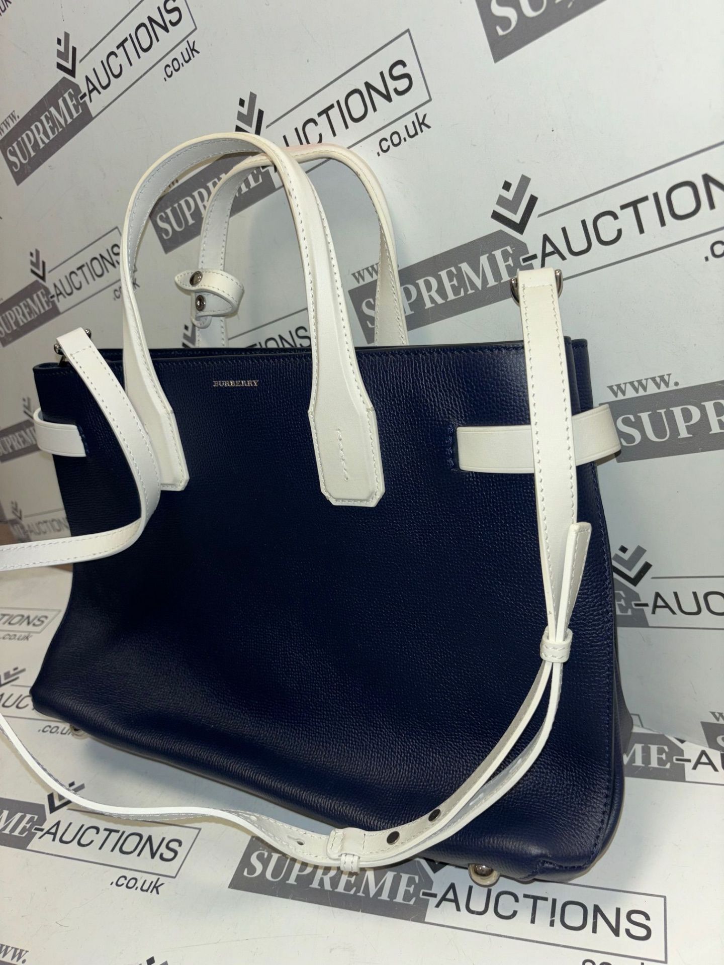 Genuine Burberry Navy Tote with White detail. Strap included. RRP £1,484.00. - Image 4 of 8