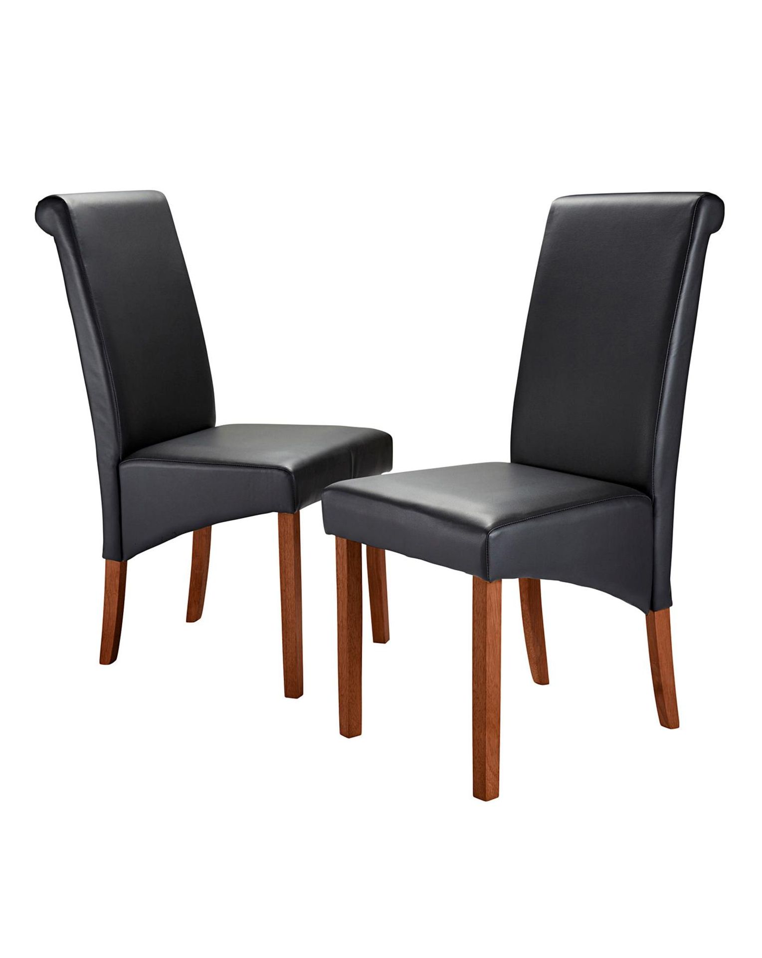 BRAND NEW SET OF 2 OAK EFFECT AND BLACK FAUX LEATHER DINING CHAIRS S1R5