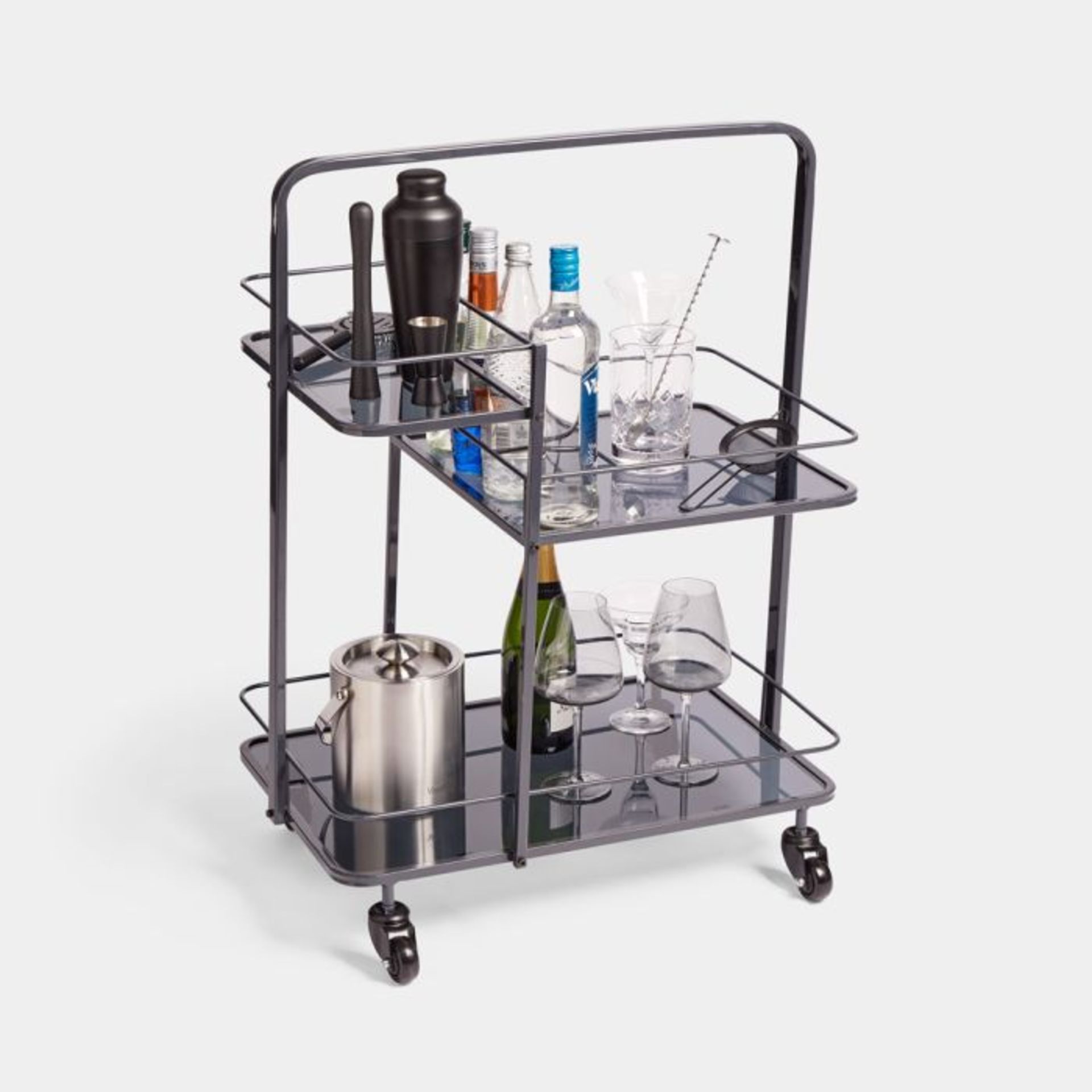 BRAND NEW PREMIUMBLACK PORTABLE DRINKS TROLLEY RRP £149 R5-2