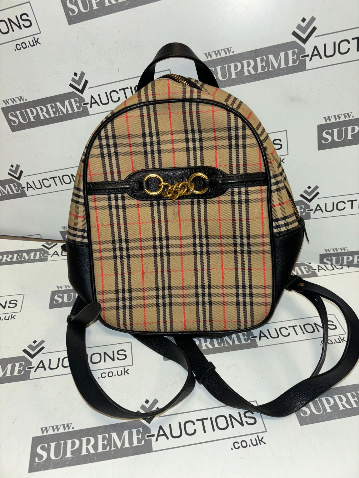 Genuine Burberry Backpack Check Gold-tone Beige in Canvas/Leather. RRP £680.00. - Bild 2 aus 5