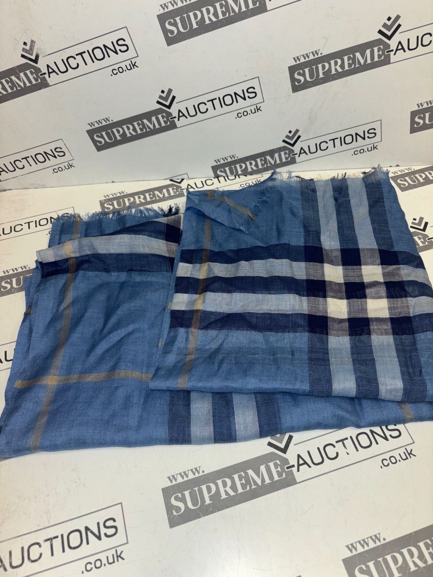 Genuine Burberry Light Blue Check scarf. RRP £250. Wool and Silk Scarf. - Image 3 of 4