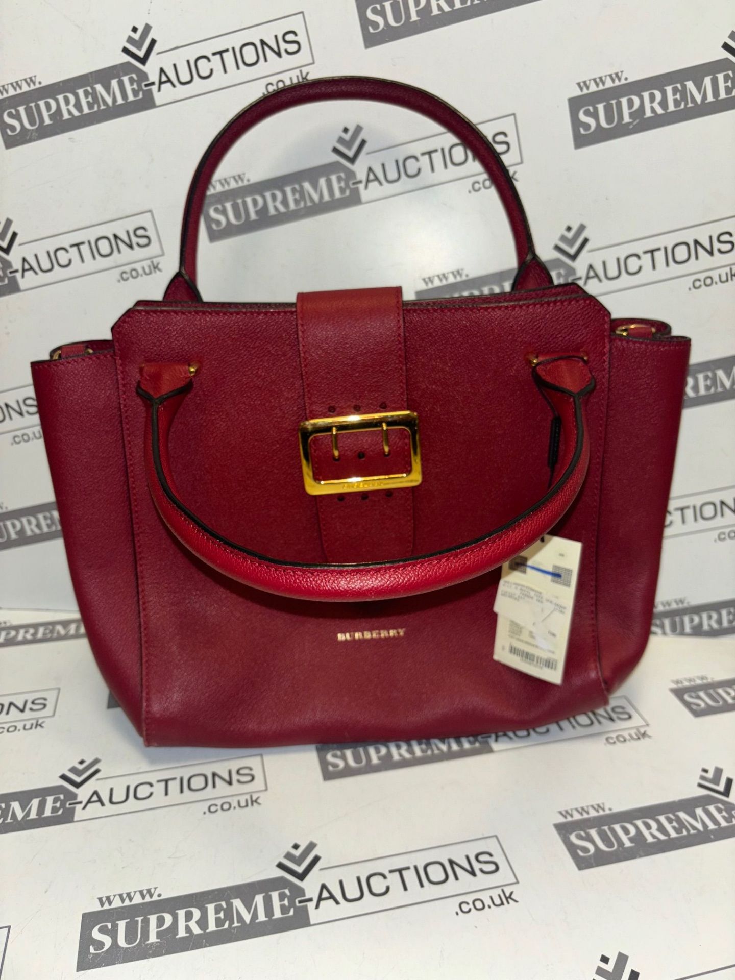 Genuine Burberry Soft Grain Calfskin Small Buckle Tote Parade Red. RRP £1,395. Strap not included. - Image 3 of 9