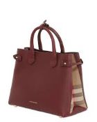 Genuine Burberry Banner In Leather And House Check Mahogany Red Bag. RRP £1,090.00. A structured