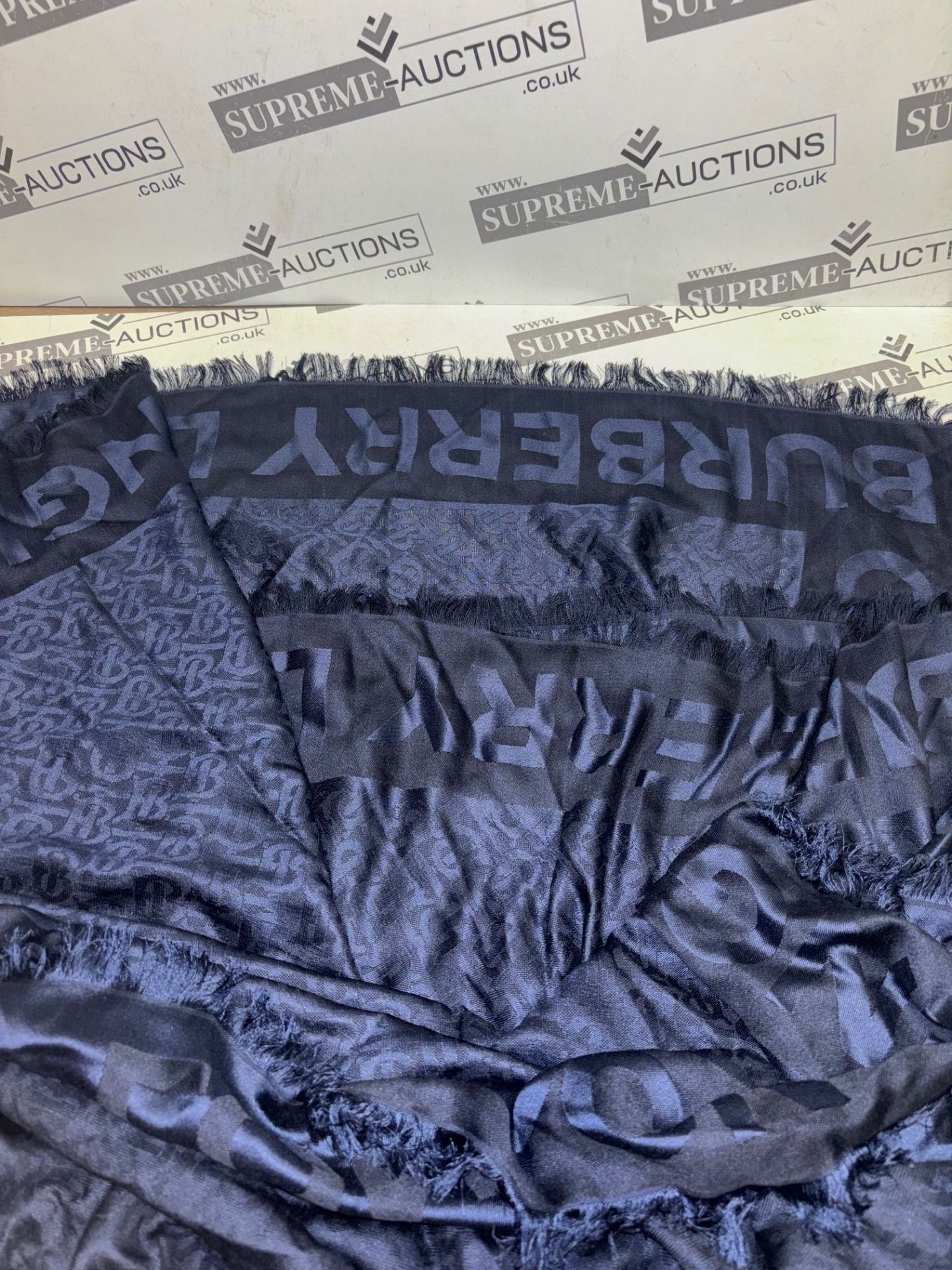 Genuine Burberry Navy Wool&Silk TB Logo Square Scarf. RRP £475. (slightly pulled) - Image 6 of 8