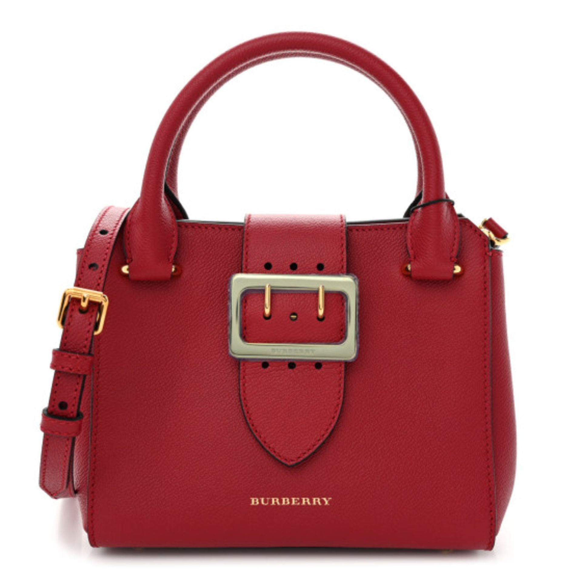 Genuine Burberry Soft Grain Calfskin Small Buckle Tote Parade Red. RRP £1,395. Strap not included.