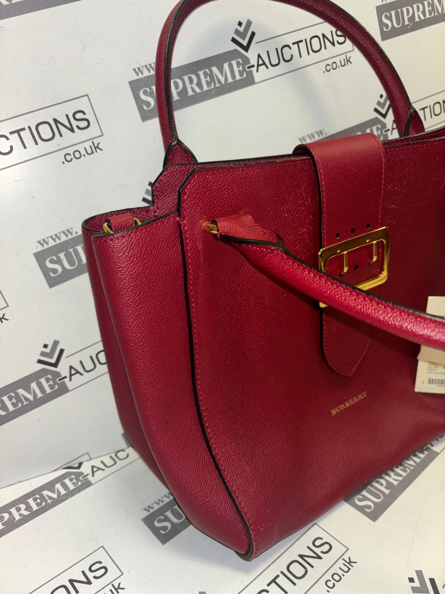Genuine Burberry Soft Grain Calfskin Small Buckle Tote Parade Red. RRP £1,395. Strap not included. - Image 6 of 9