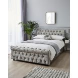 NEW & BOXED KINGSTON Crushed Velvet Bed Frame with 2 Storage Drawers - SILVER. RRP £549. The