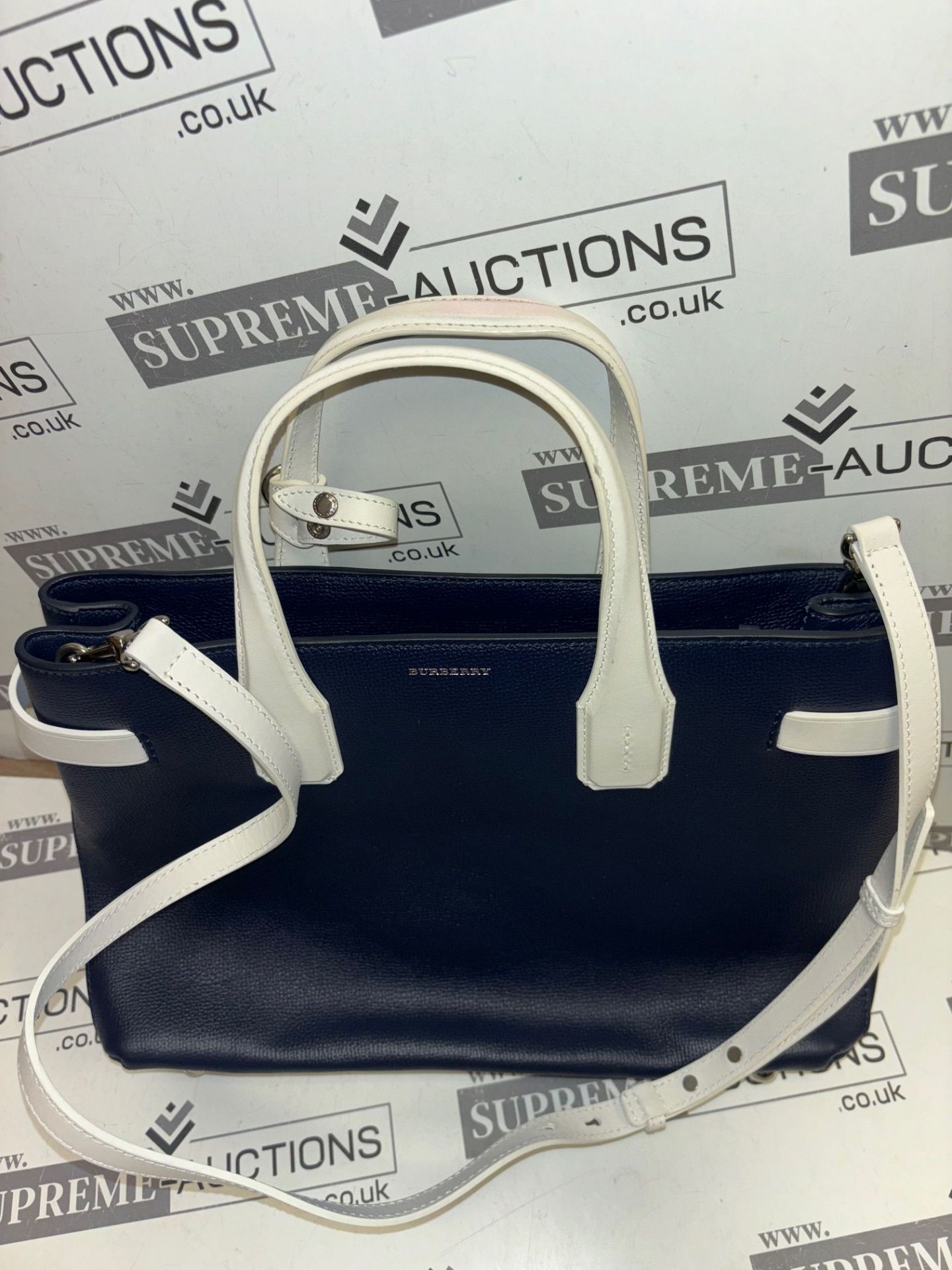 Genuine Burberry Navy Tote with White detail. Strap included. RRP £1,484.00. - Image 3 of 8