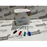 TRADE LOT 20 X BRAND NEW 100 PIECE PACKS OF ASSORTED BULLET TIP DRY WIPE MARKER PENS R1.12