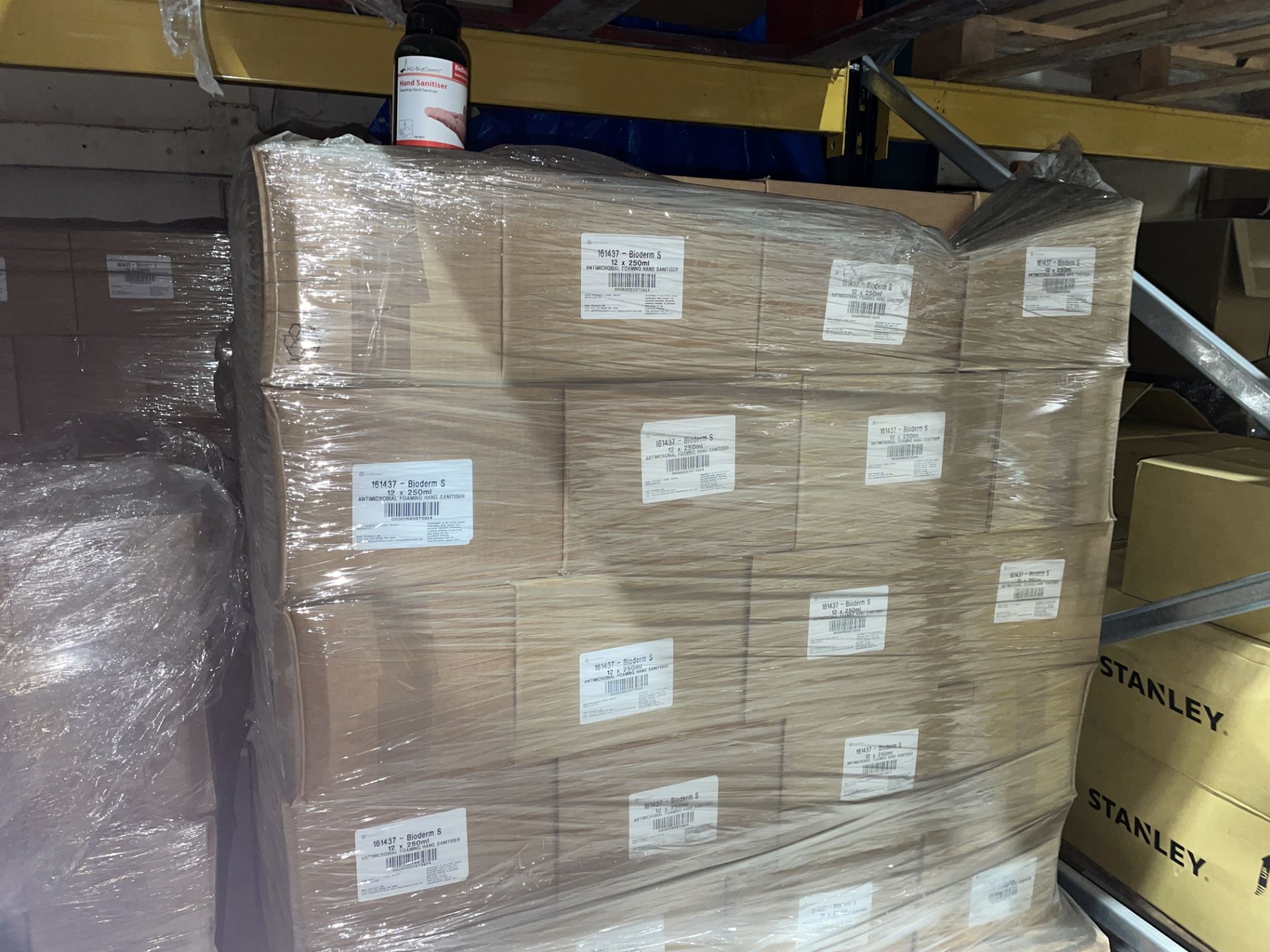 PALLET TO CONTAIN A LARGE QUANTITY OF NU BIODERM 500ML FOAMING HAND SANITISER LYR