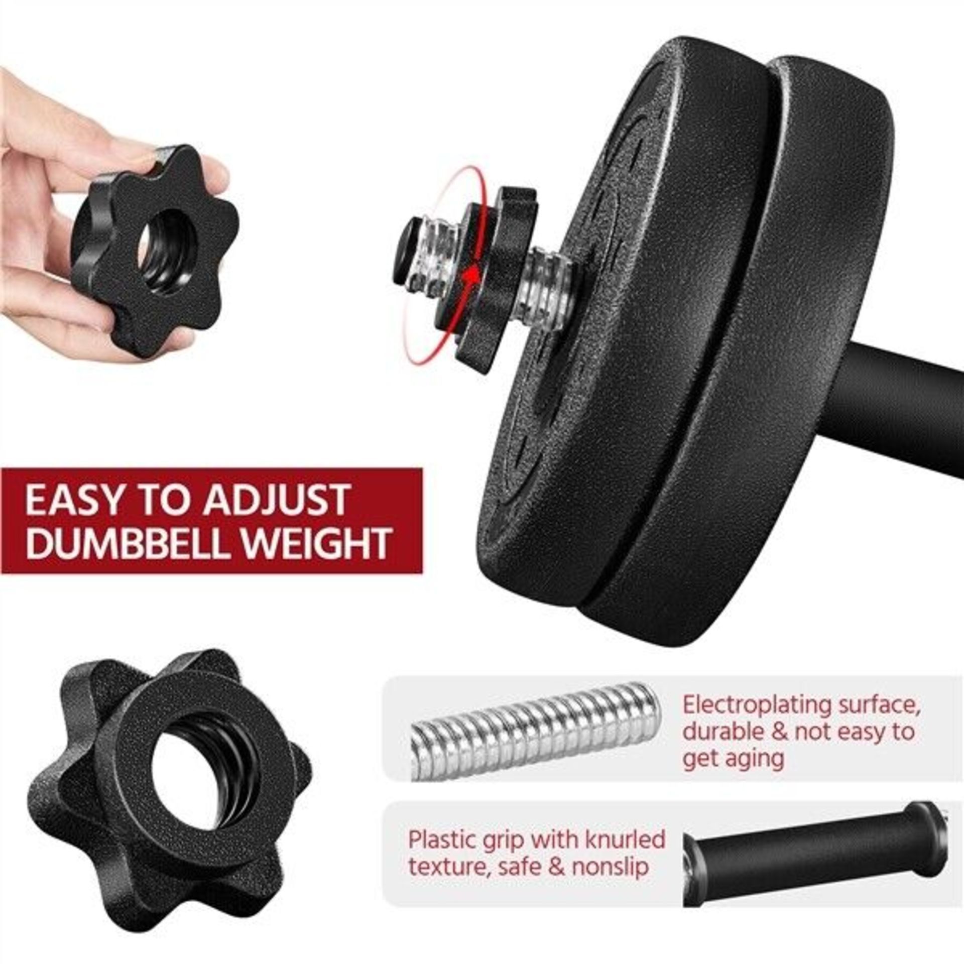 5 x SETS OF 2 - 20KG ADJUSTABLE WEIGHT DUMBBELL SETS. EACH SET INCLUDES: 4 X 3KG WEIGHTS, 2 X 2. - Image 4 of 6