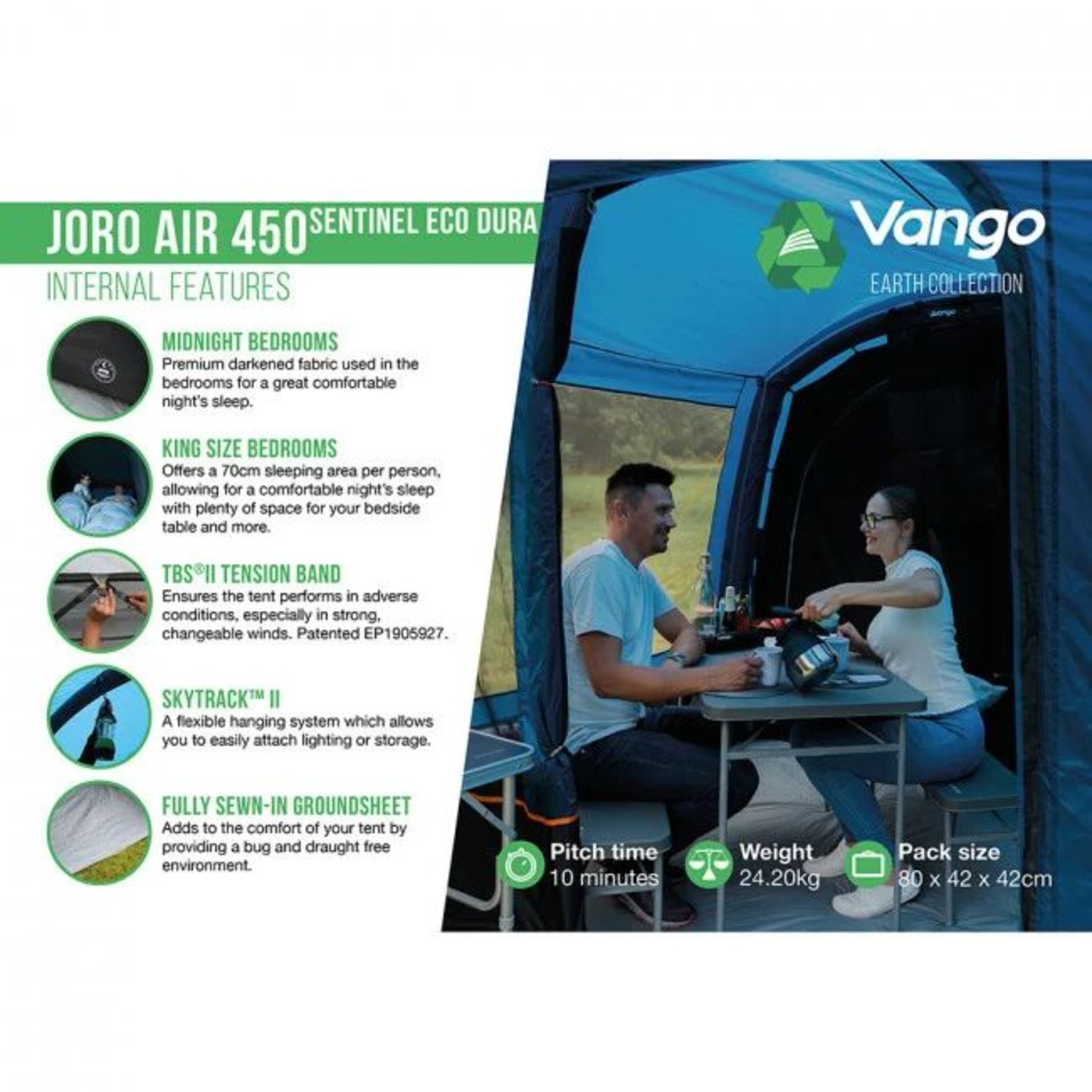 BRAND NEW Vango Joro 450 Air Tent Sentinel Eco Dura Package, Featuring Vango's revolutionary AirBeam - Image 3 of 10