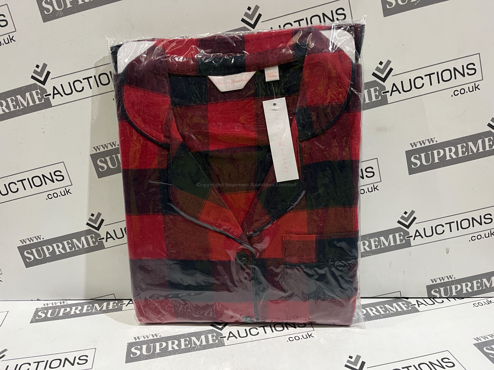 15 X BRAND NEW PAIRS OF PRETTY SECRETS RED AND NAVY FLANNEL BUTTON PJ SETS IN VARIOUS SIZES R11-5