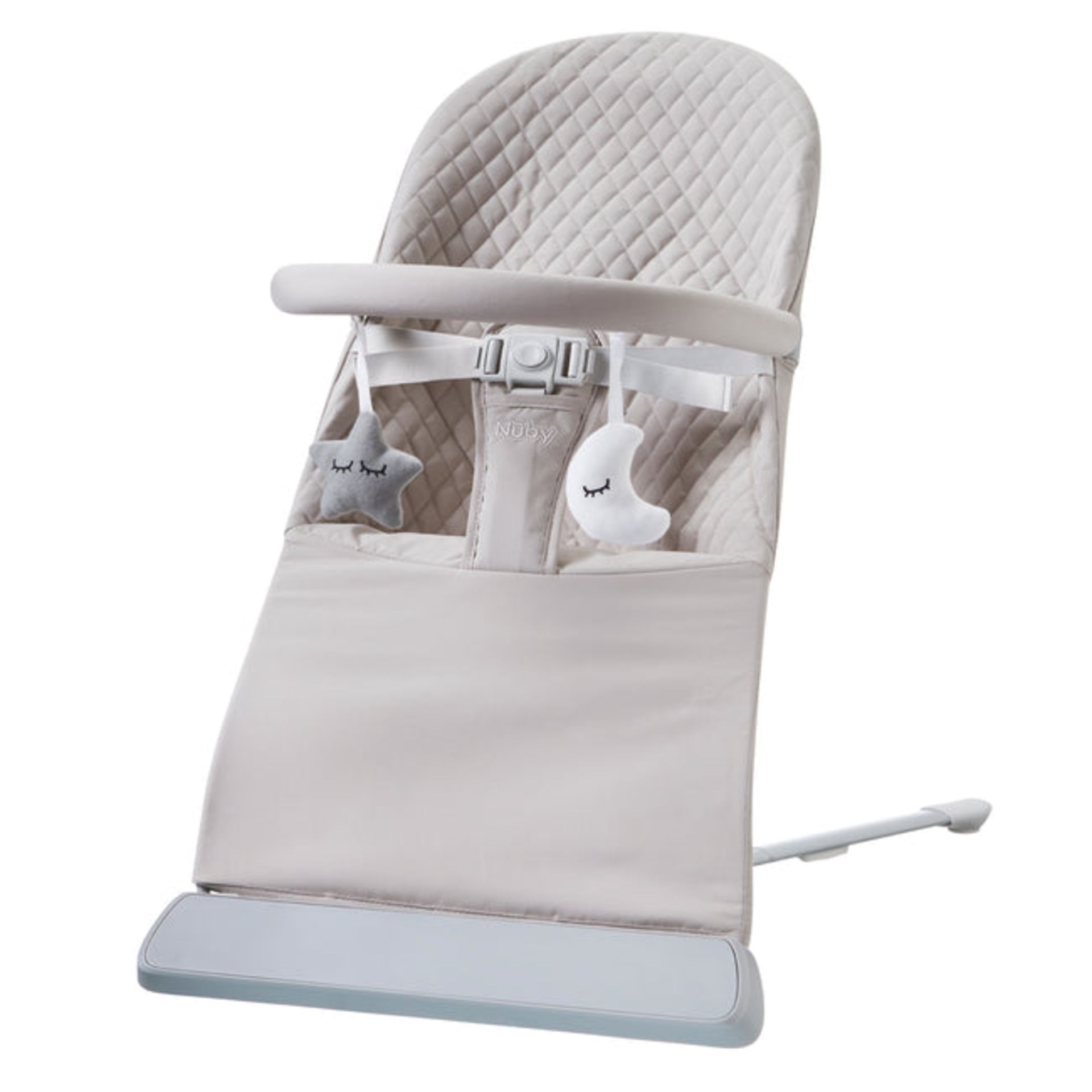 NUBY MUSICAL MOVES BABY BOUNCER, Two reclining positions Nine relaxing rhythms Vibrating motion