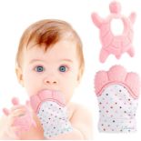 50 X BRAND NEW LINAME DELUXE TEETHING SETS PINK INCLUDING TEETHING TOY AND TEETHING MITTEN R10-11
