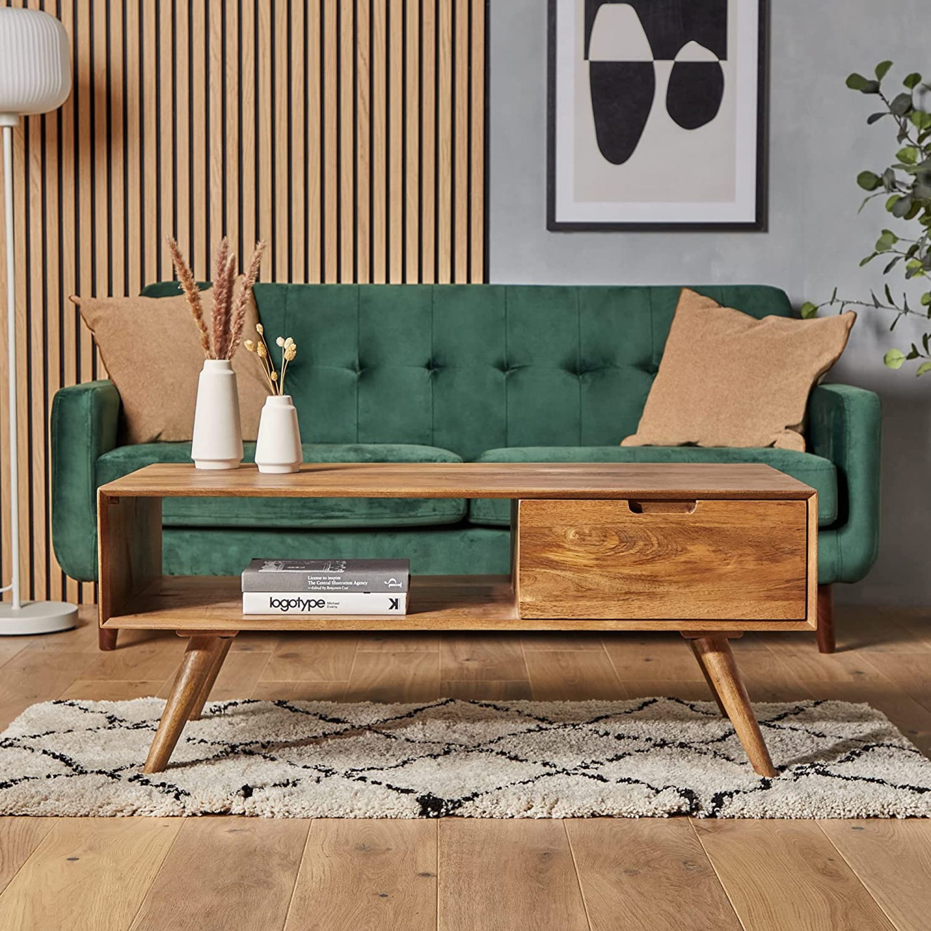 Brand New Buxton Mango Wood Coffee Table RRP £499, Buxton Mango Wood Coffee Table evokes mid-century