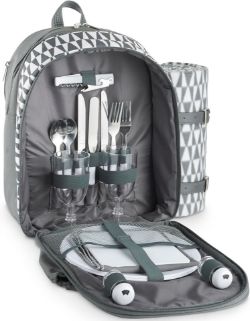 4 X BRAND NEW 2 PERSON GEO GREY PICNIC BACKPACKS R18-1