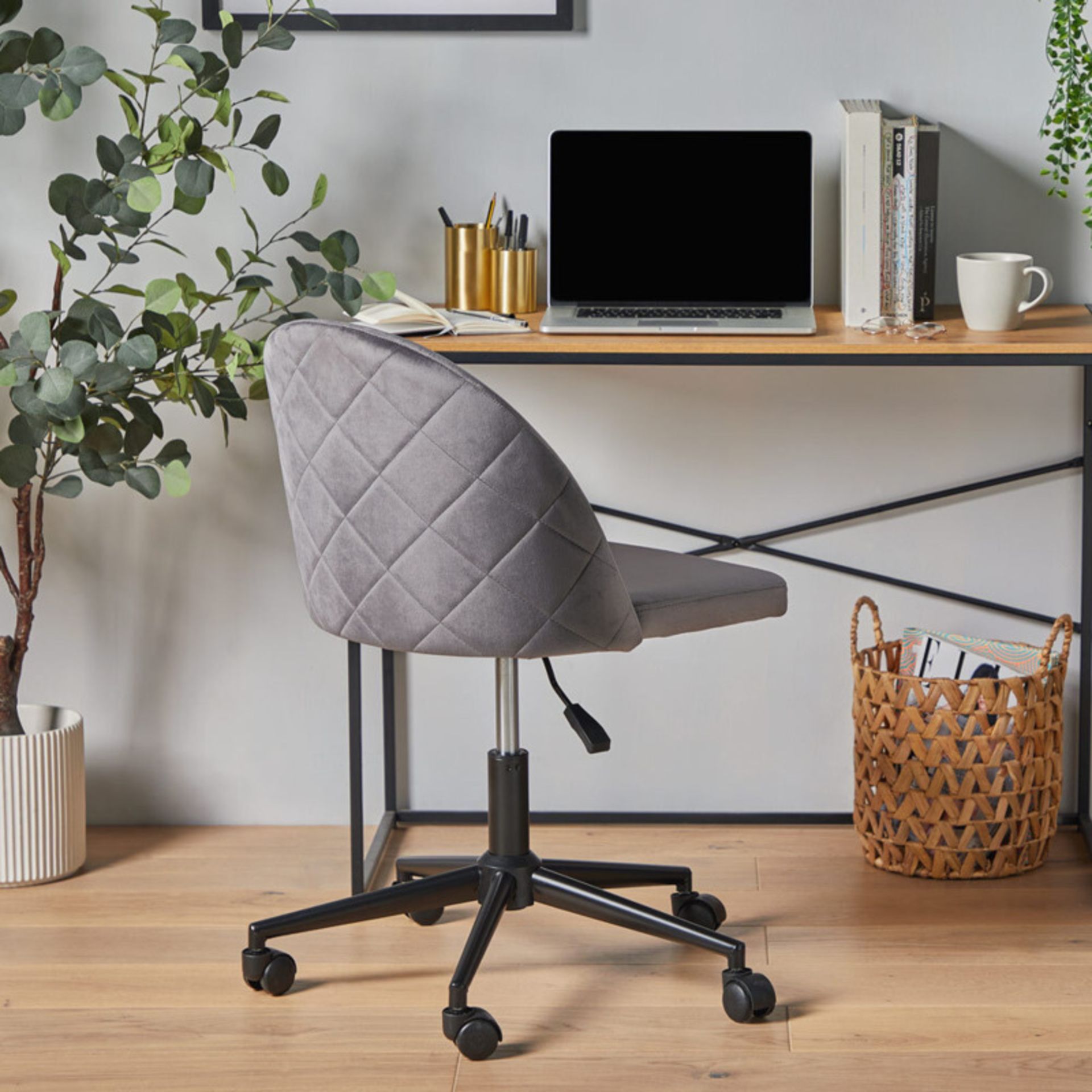 2 X Brand New Grey Velvet Office Chair (3000315), Velvet Office ChairMake working from home a