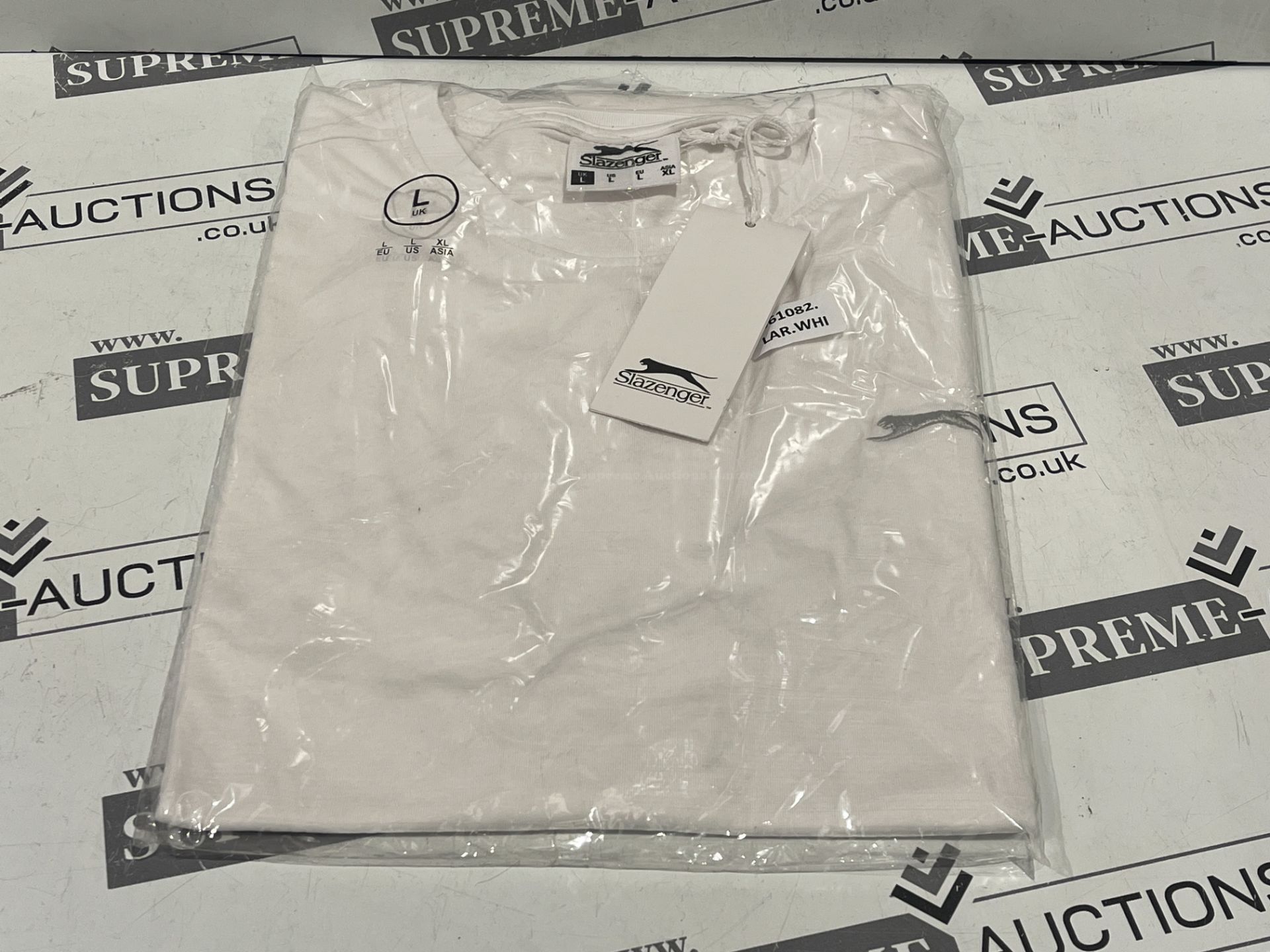 20 X BRAND NEW SLAZENGER CLASSIC WHITE T SHIRTS SIZE LARGE S1-15