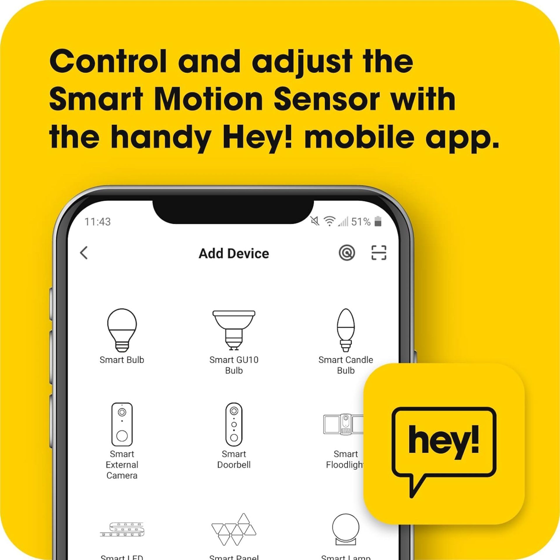 7x NEW & BOXED HEY! SMART Motion Sensor Alexa Compatible 1pc. RRP £22 EACH. Motion Sensor Lights - Image 2 of 6