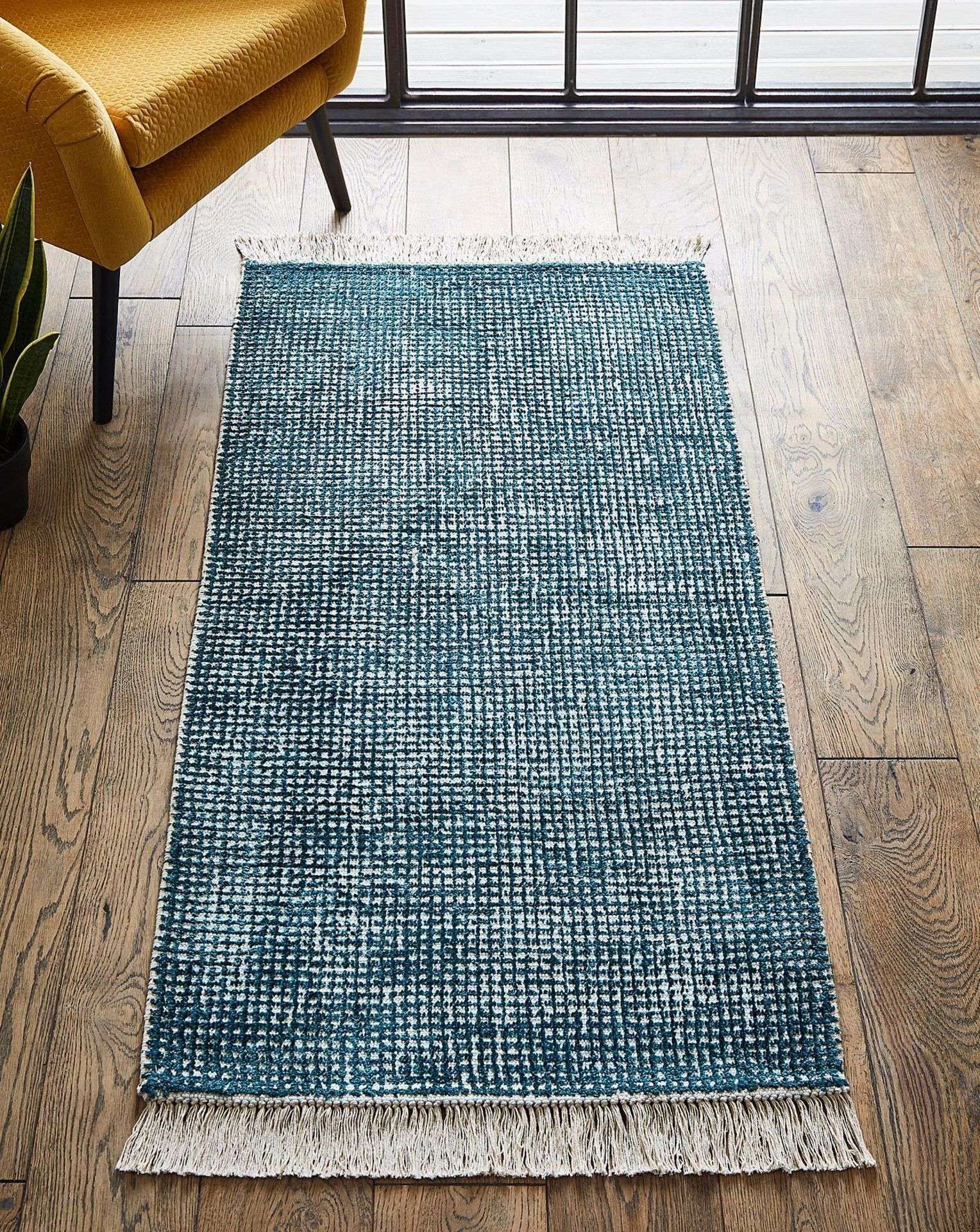 2x BRAND NEW Hallie Woven Fringe Rug 80CM X 150CM. TEAL. RRP £69 EACH. A woven design that is soft