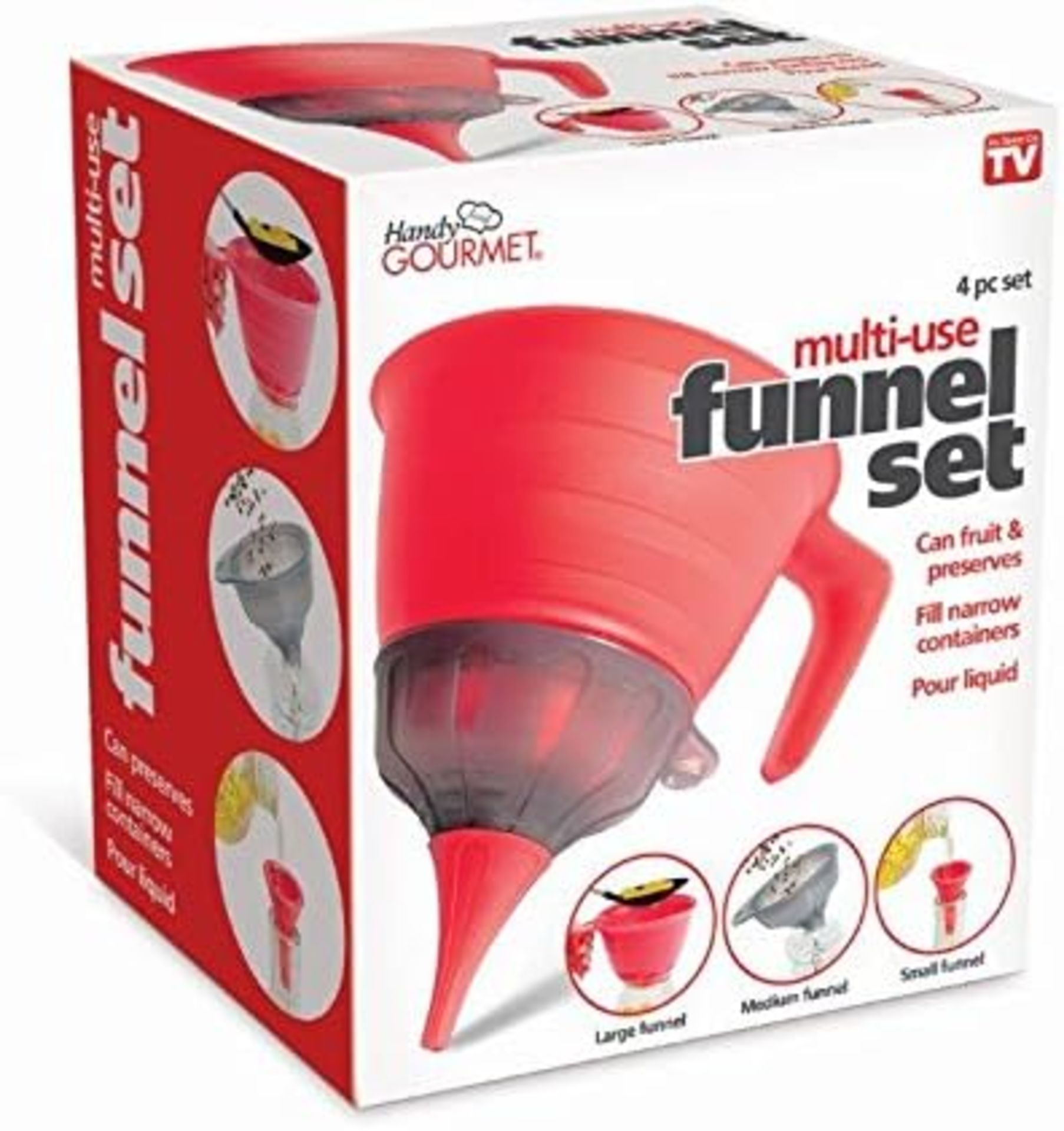 40 X BRAND NEW 3 IN 1 SMALL, MEDIUM, LARGE KITCHEN FUNNEL SET AND HANDLE FOOD LIQUID HANDY GOURMET