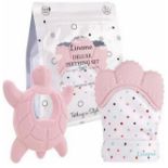 50 X BRAND NEW LINAME DELUXE TEETHING KITS PINK, INCLUDING TEETHING TOY AND TEETHING MITTEN R17-3