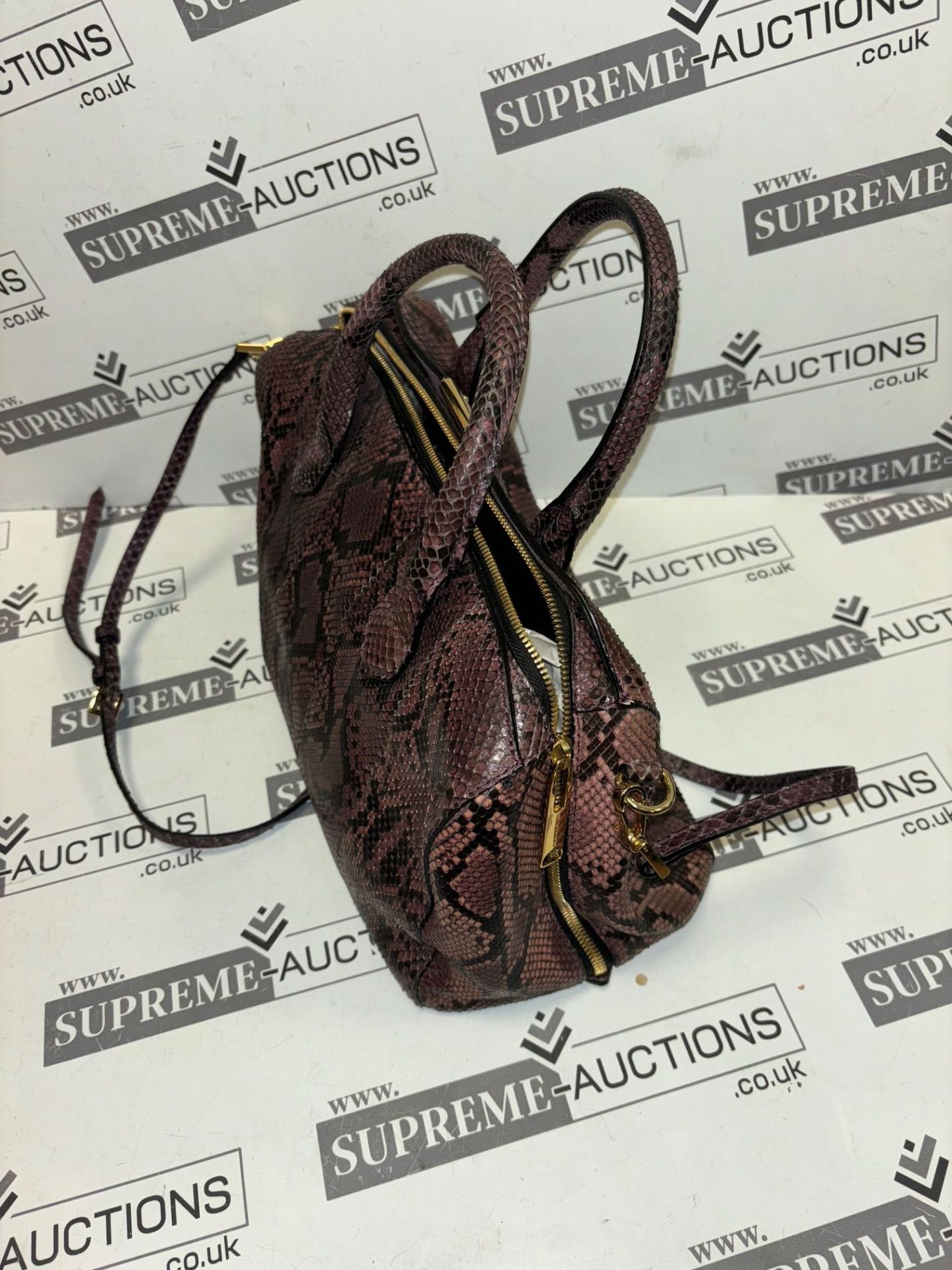 BURBERRY "Alchester" Dusky Mauve Purple Python Snakeskin Prints Satchel Bag. 22x30cm. 11/21 - Image 8 of 11