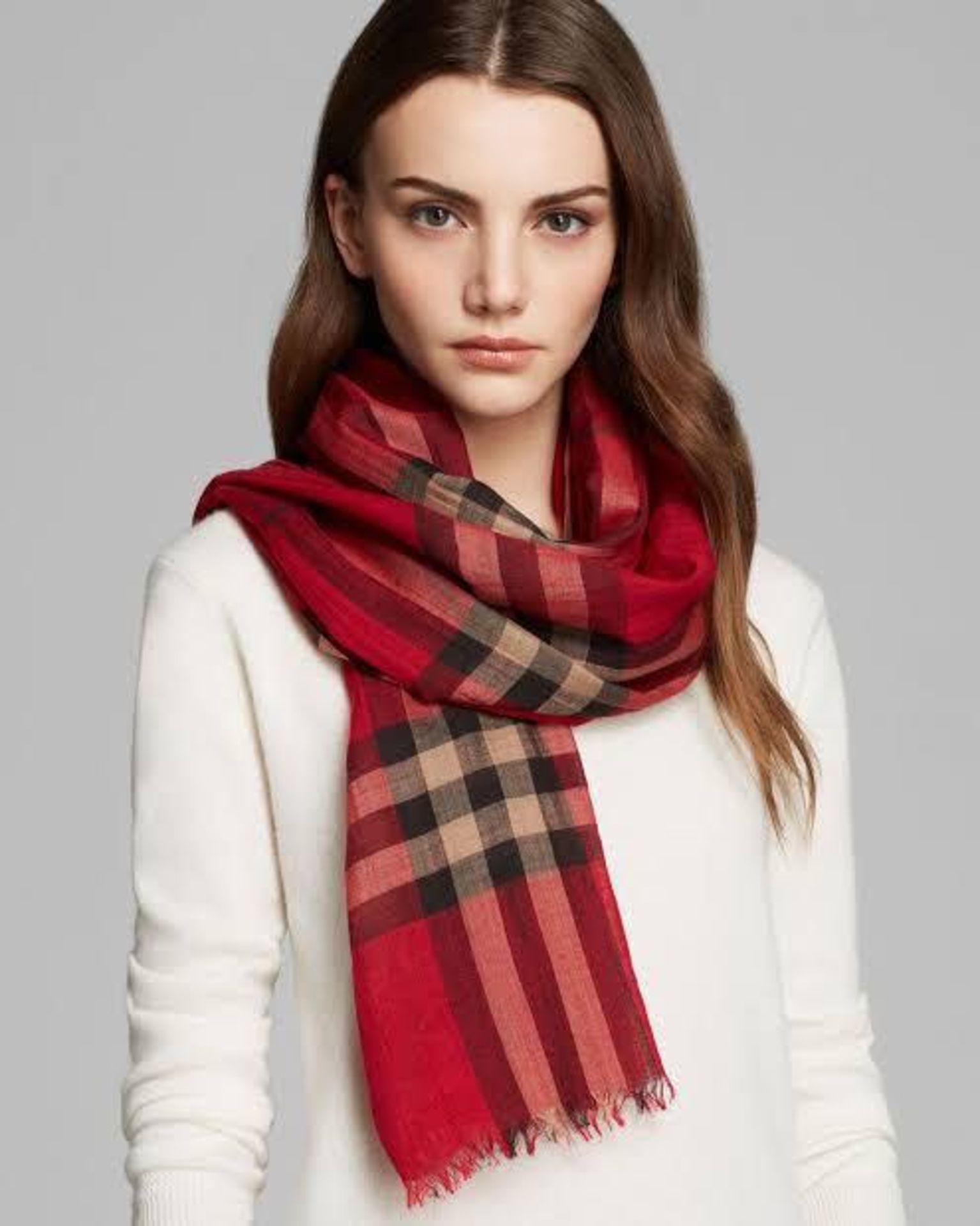 Genuine Burberry: Vintage Check Scarf 100% Cashmere red Personalised: SDT 13/28