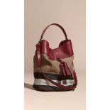 Genuine Burberry The Medium Ashby in Canvas Check and Leather, Red 23/28