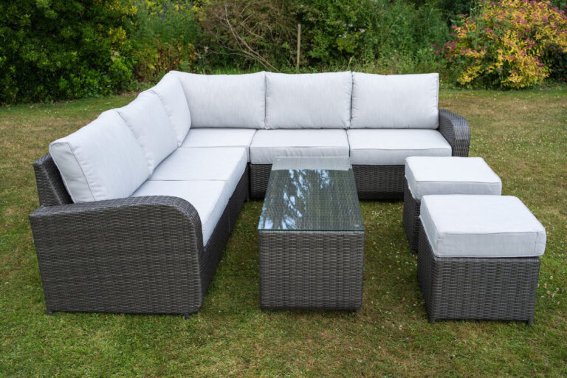 3 X Brand New Moda Furniture 8 Seater Corner Group With Coffee Table in Natural with Cream Cushion - Image 2 of 6