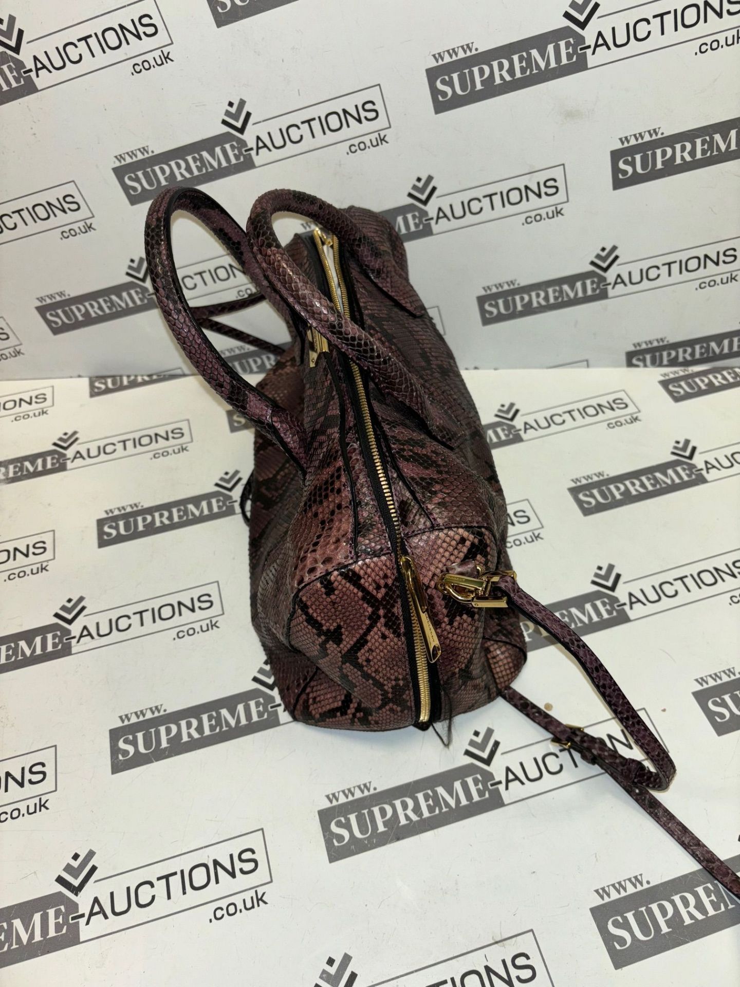 BURBERRY "Alchester" Dusky Mauve Purple Python Snakeskin Prints Satchel Bag. 22x30cm. 11/21 - Image 5 of 11