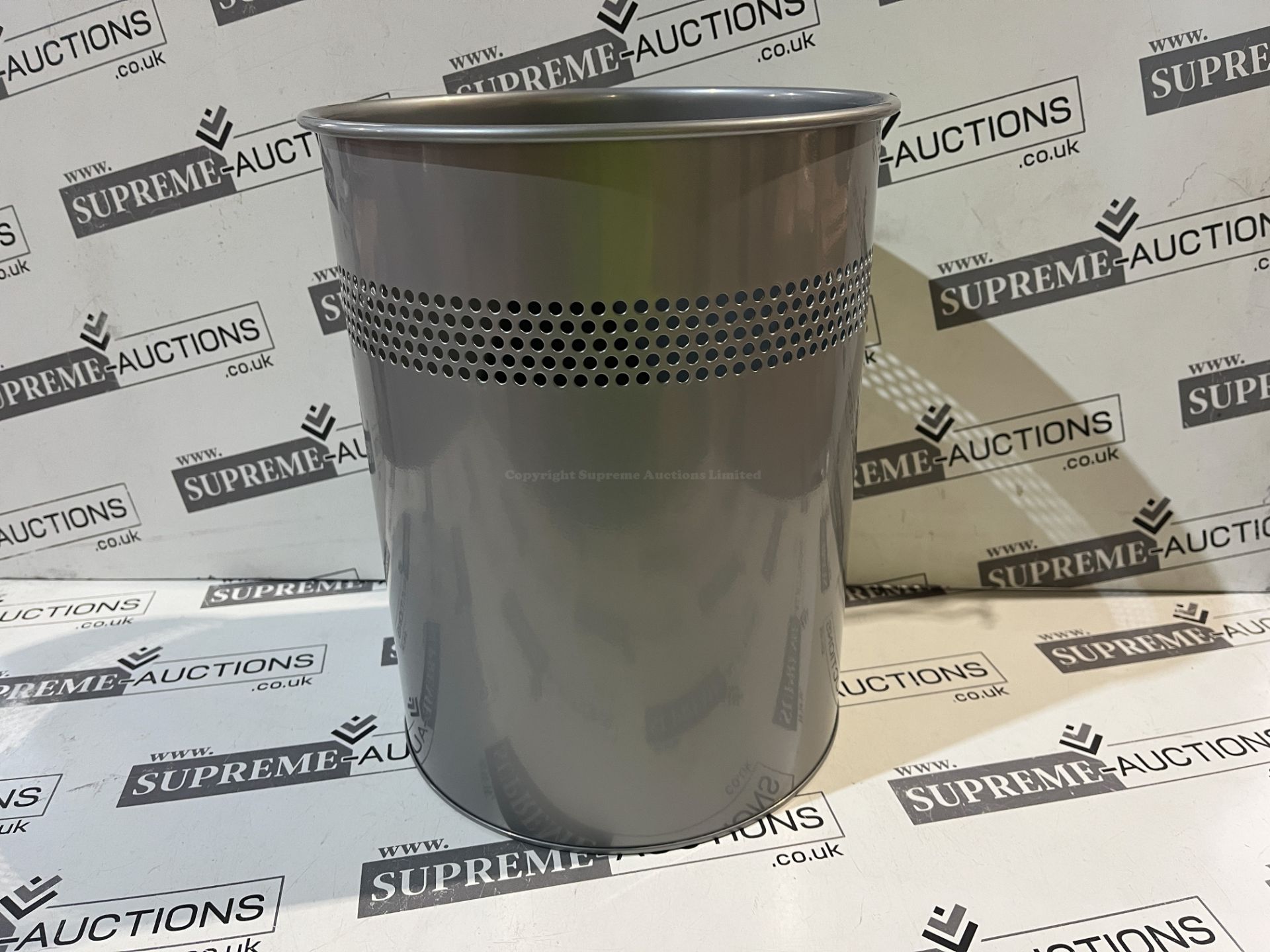 7x BRAND NEW SILVER ROUND WASTE PAPER BINS. (R16-13)