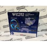 5x BRAND NEW KONIX MYTHICS GAMER PACK INCLUDING HEADSET, CHARGING DOCK, CABLE, THUMB GRIPS. (R15-9)