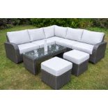 Brand New Moda Furniture 8 Seater Corner Group With Coffee Table in Natural with Cream Cushions. RR
