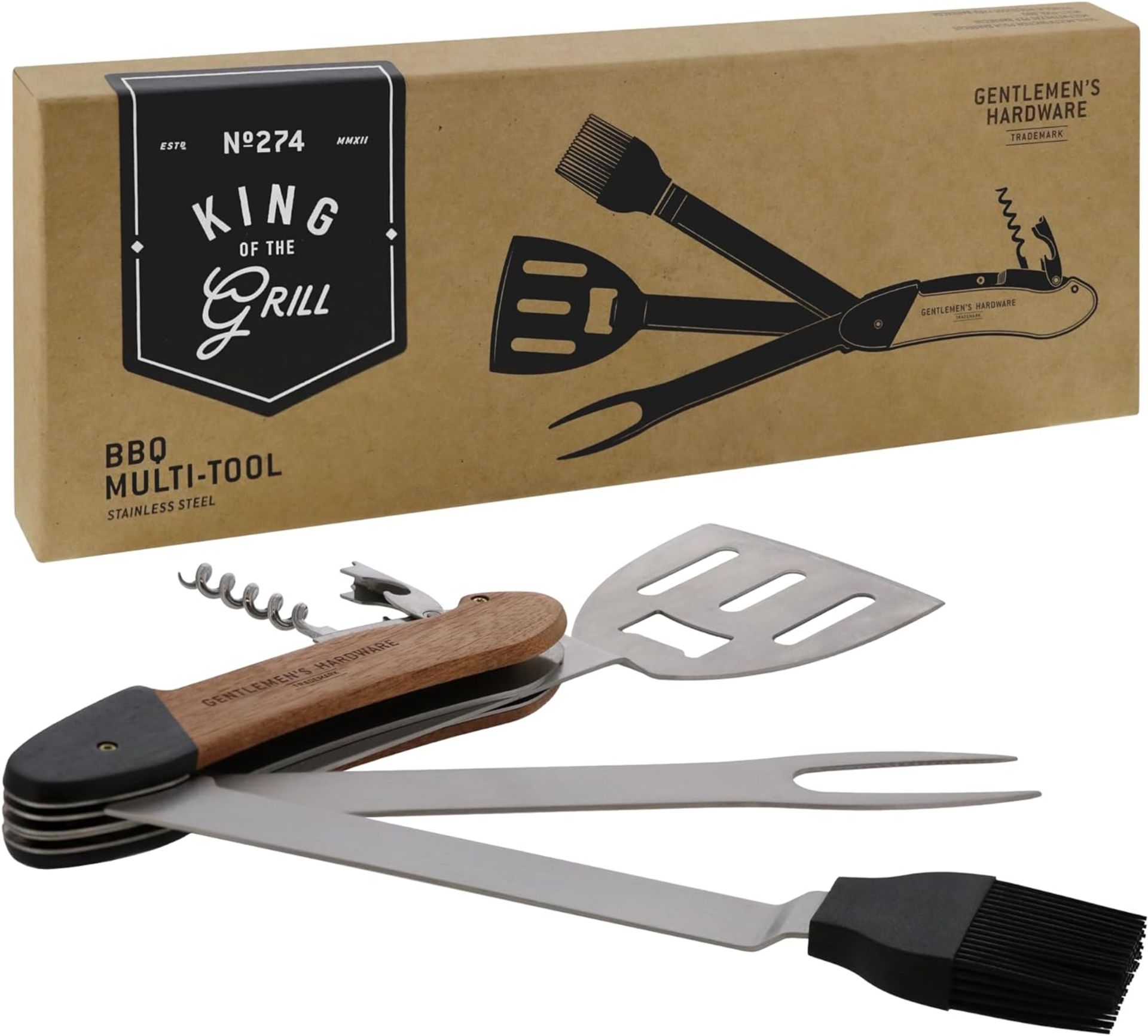 5x BRAND NEW KING OF THE GRILL STAINLESS STEEL BBQ MULTI-TOOLS. RRP £39.99 EACH. (R12-13)