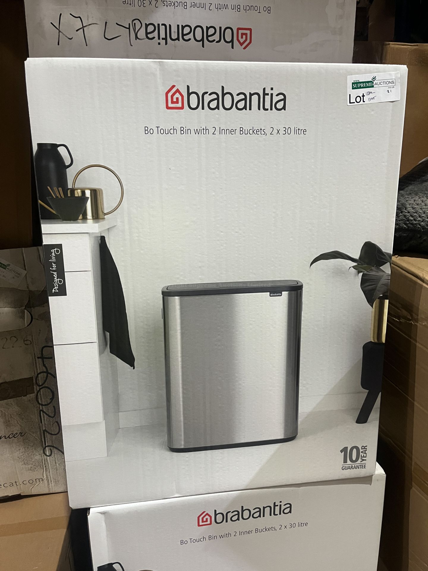 BRAND ENW BRABANTIA BO TOUCH 2 X 30L MATT STEEL FINGERPRINT PROOF BINS RRP £245 R10-9