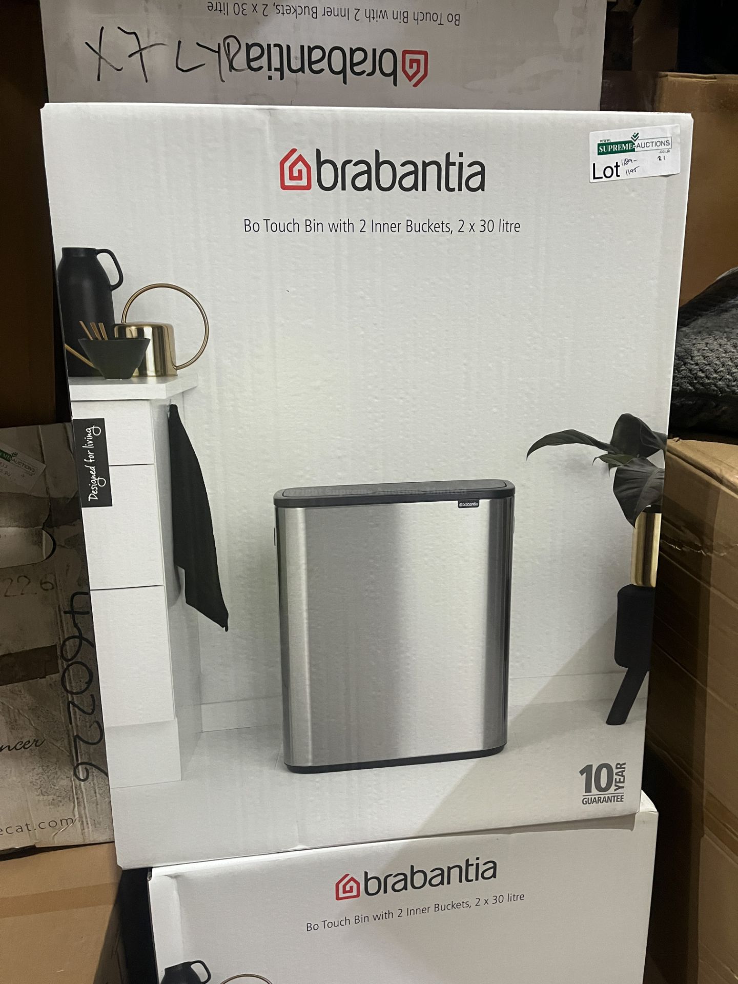 BRAND ENW BRABANTIA BO TOUCH 2 X 30L MATT STEEL FINGERPRINT PROOF BINS RRP £245 R10-9