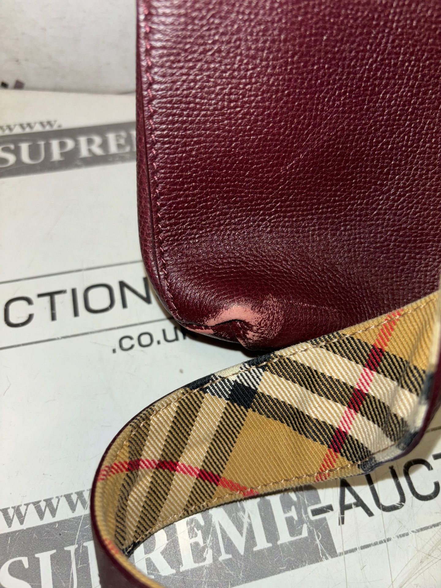 Genuine Burberry Derby Calfskin House Check Small Banner Tote Mahogany Red 18/28 - Image 5 of 10