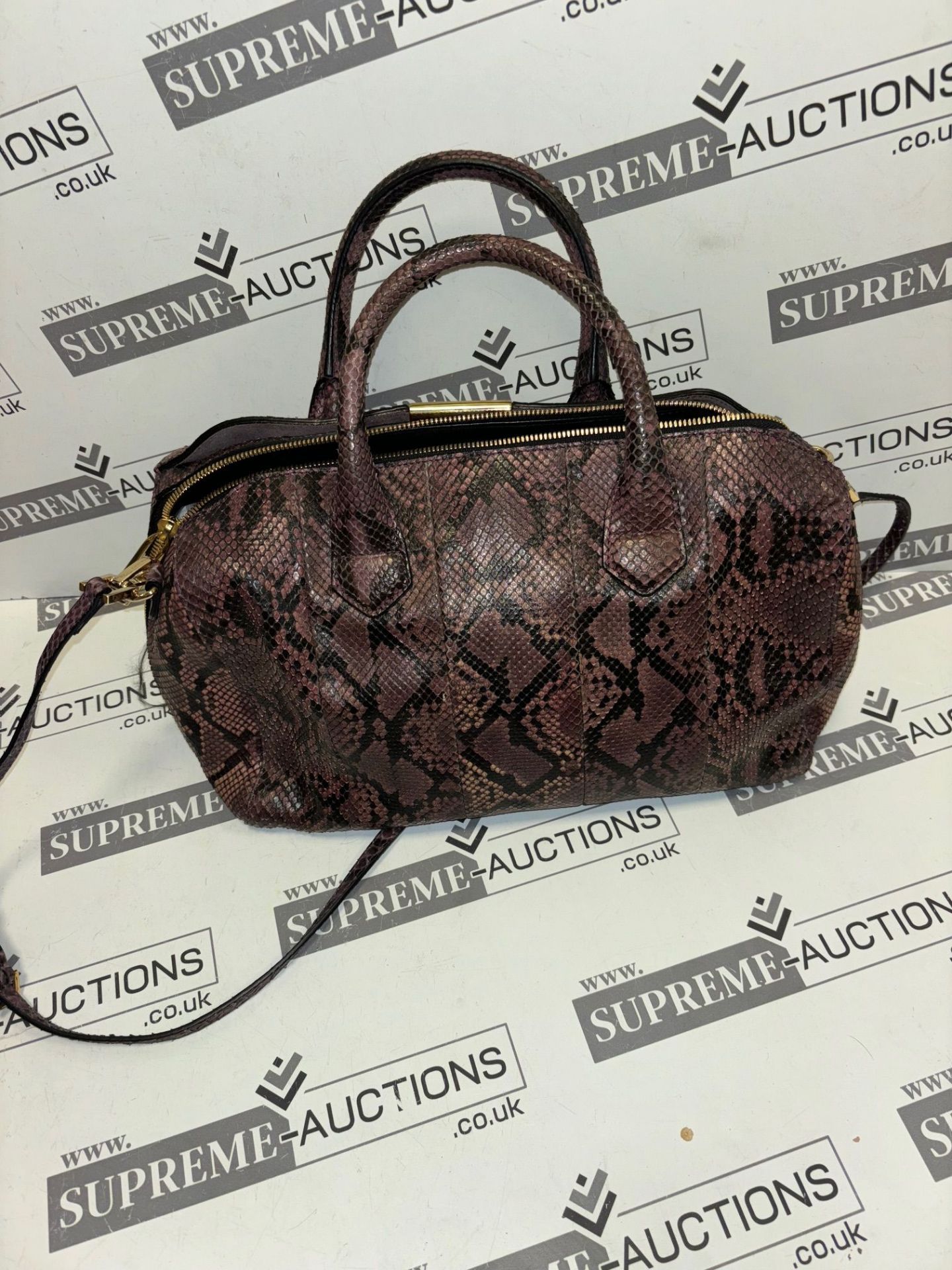 BURBERRY "Alchester" Dusky Mauve Purple Python Snakeskin Prints Satchel Bag. 22x30cm. 11/21 - Image 7 of 11