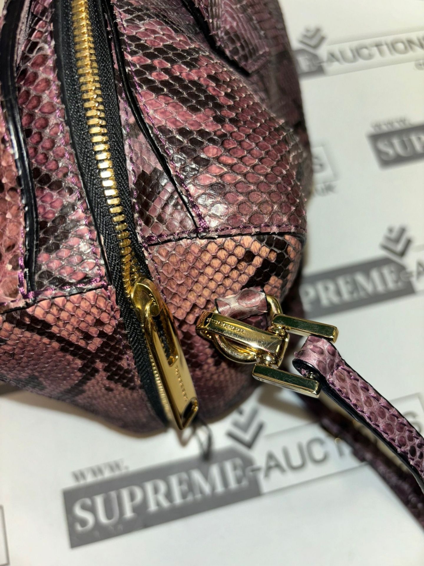 BURBERRY "Alchester" Dusky Mauve Purple Python Snakeskin Prints Satchel Bag. 22x30cm. 11/21 - Image 6 of 11