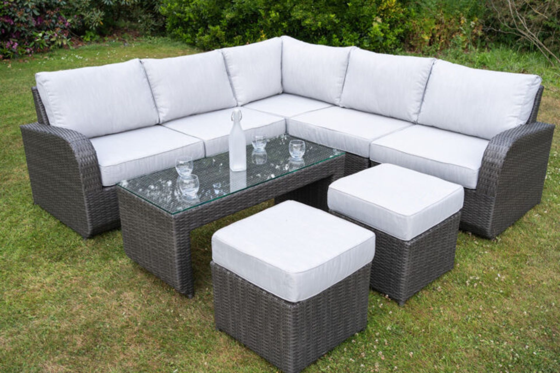 Brand New Moda Furniture 8 Seater Corner Group With Coffee Table in Natural with Cream Cushions. RRP