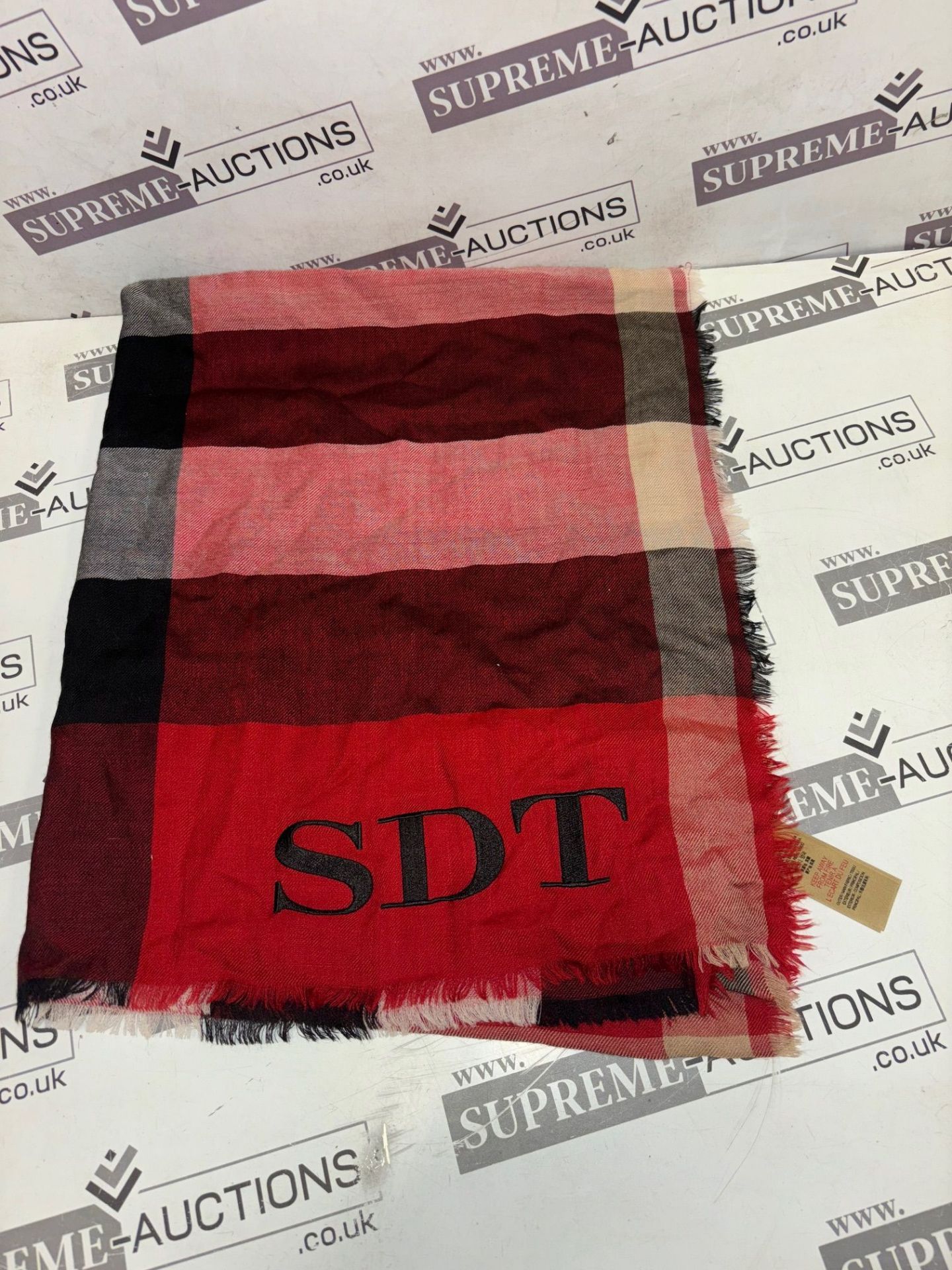 Genuine Burberry: Vintage Check Scarf 100% Cashmere red Personalised: SDT 13/28 - Image 2 of 3